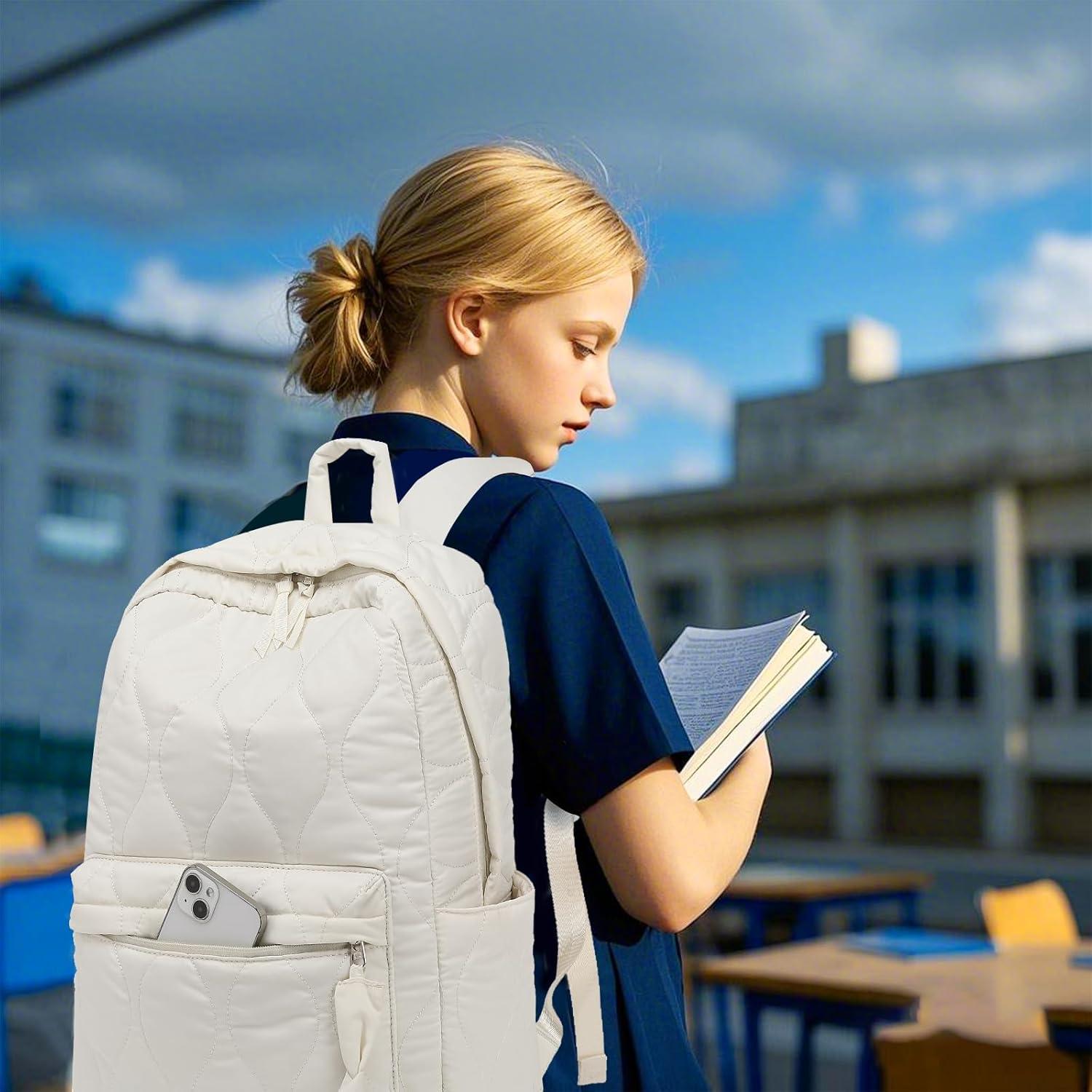 Mochila Escolar LEDAOU Beige Acolchado 18L para Niñas