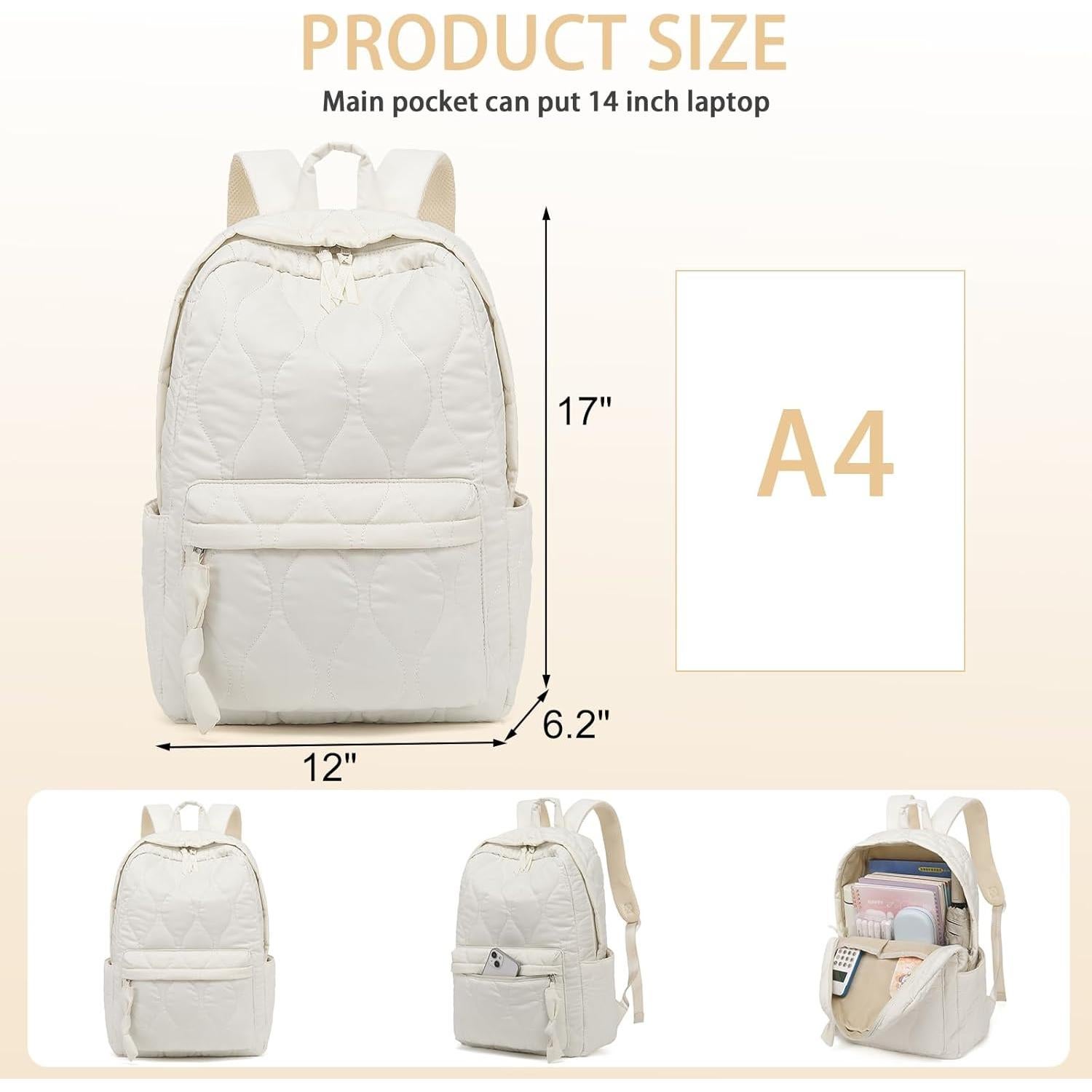 Mochila Escolar LEDAOU Beige Acolchado 18L para Niñas