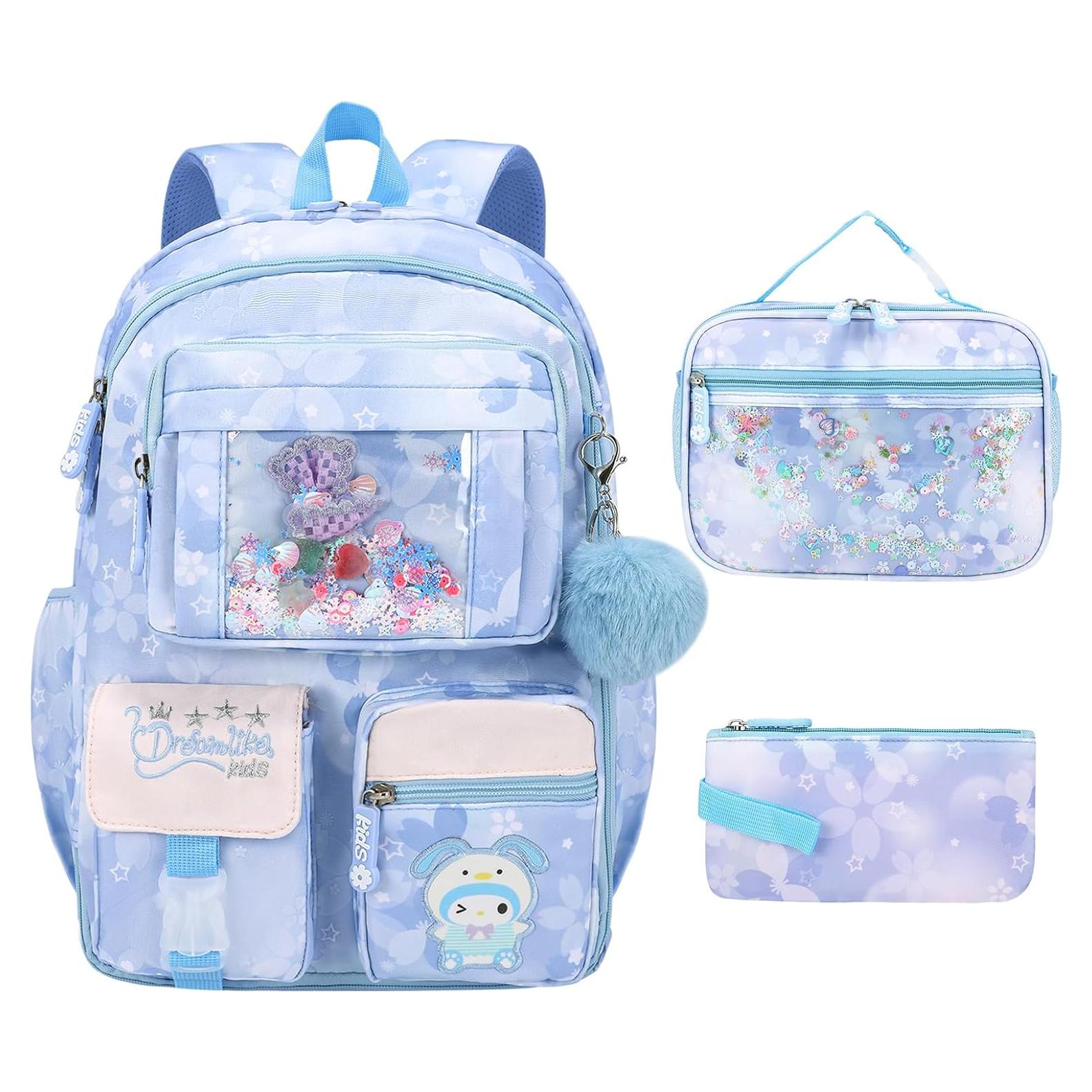 Mochila Escolar Niñas 3 Piezas Azul con Almuerzo y Estuche