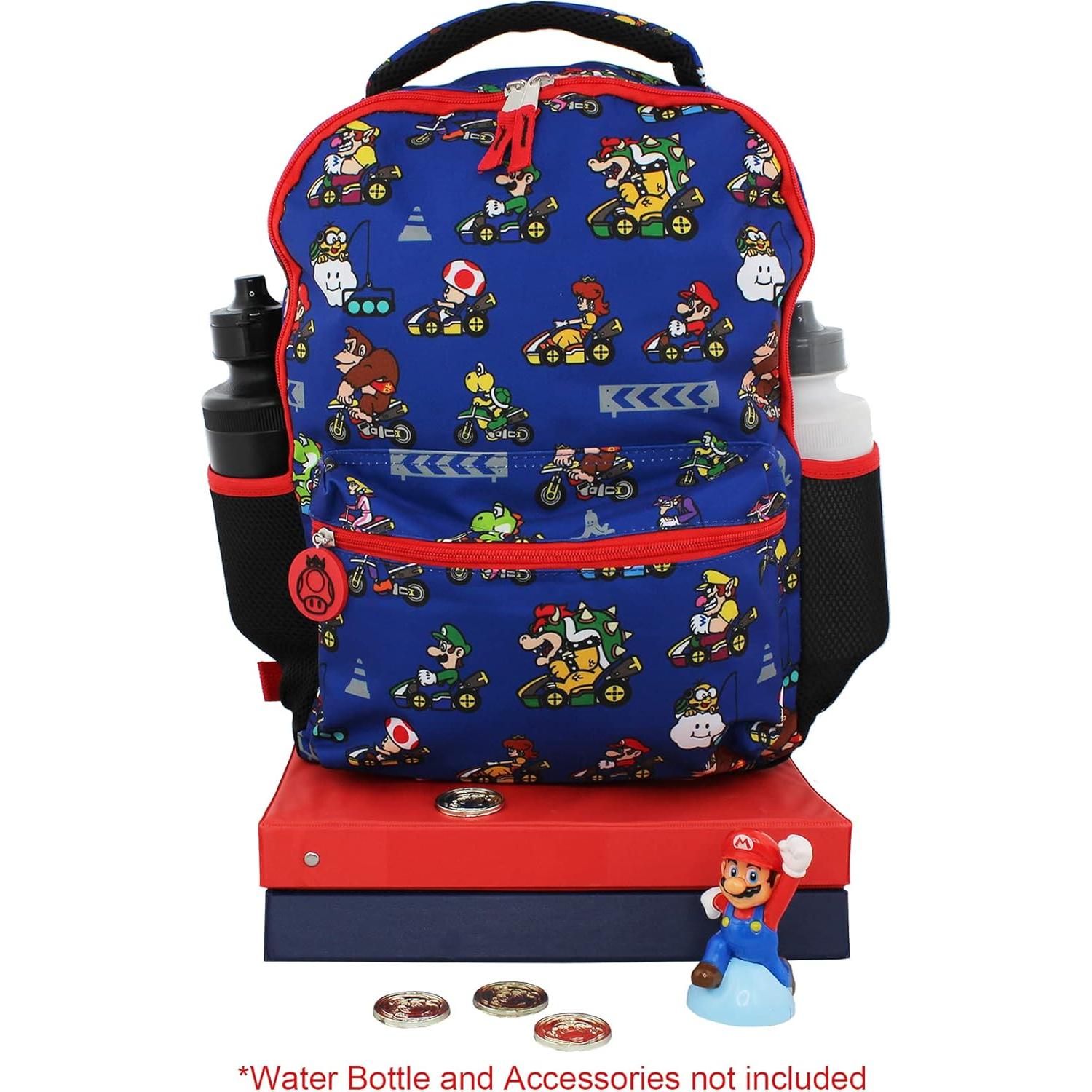 Mochila Escolar Mario Kart Azul 16 Pulgadas Niños Niñas