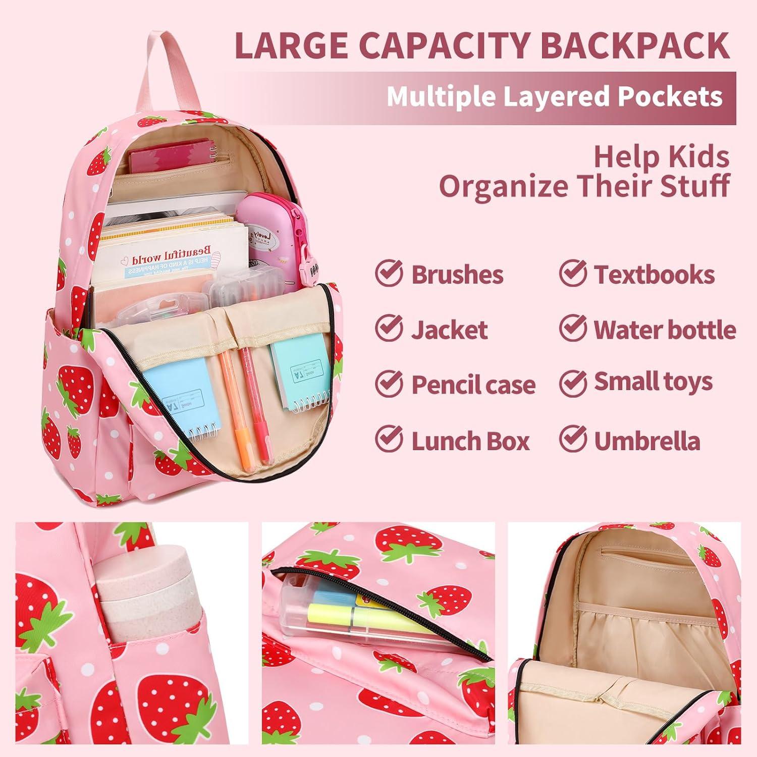 Mochila Infantil Rosa Strawberry 15" Resistente al Agua