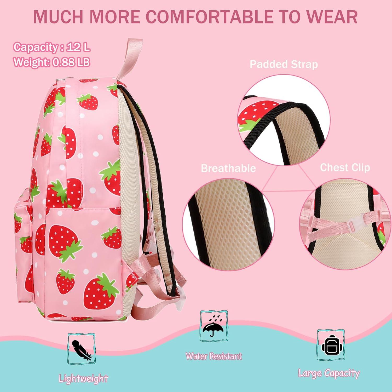 Mochila Infantil Rosa Strawberry 15" Resistente al Agua