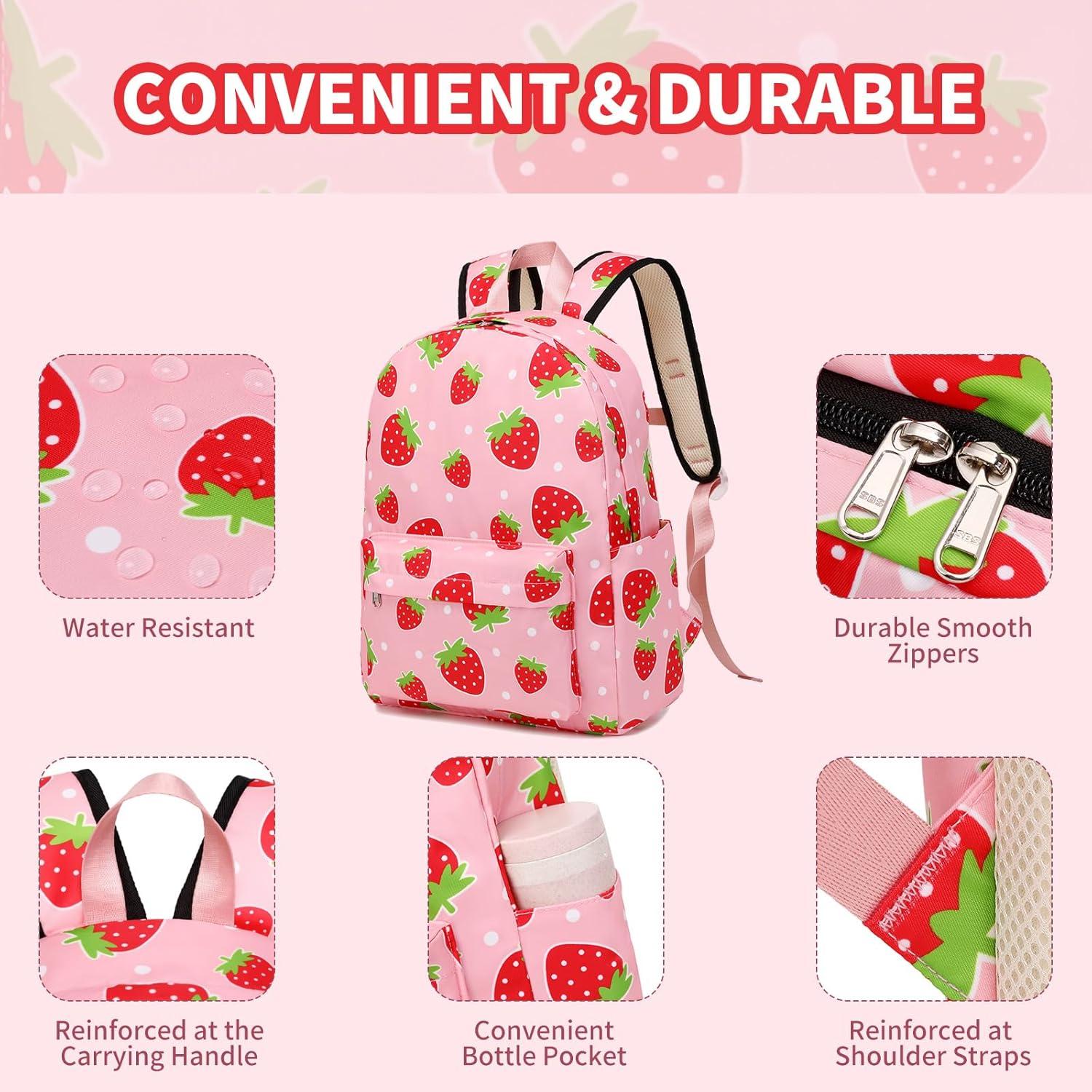 Mochila Infantil Rosa Strawberry 15" Resistente al Agua