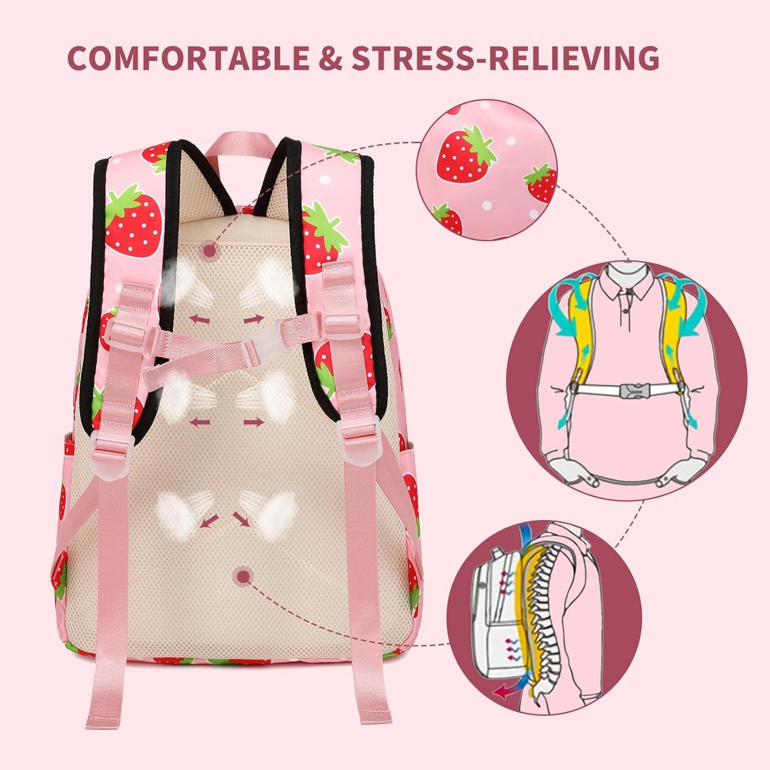 Mochila Infantil Rosa Strawberry 15" Resistente al Agua