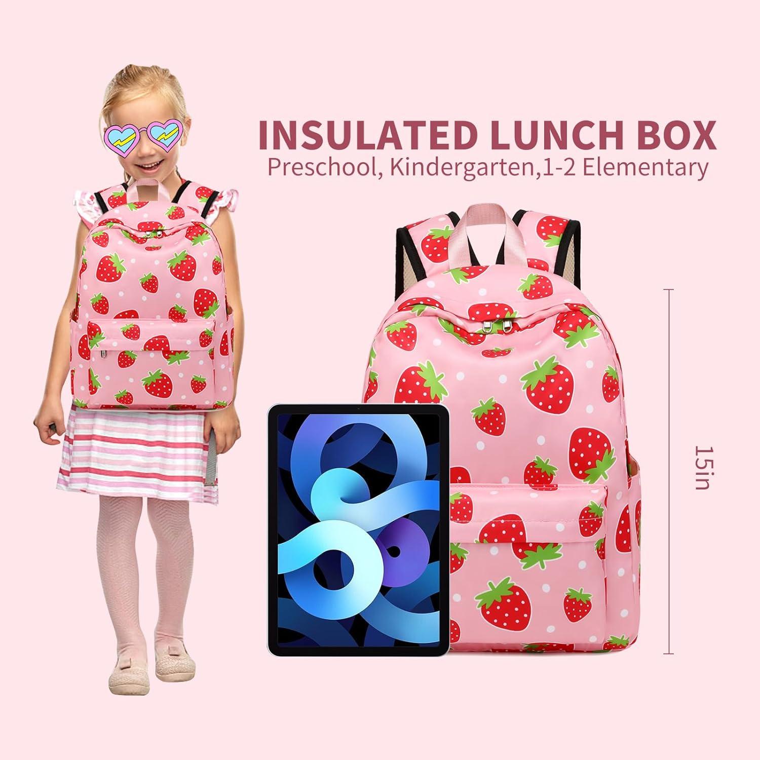 Mochila Infantil Rosa Strawberry 15" Resistente al Agua