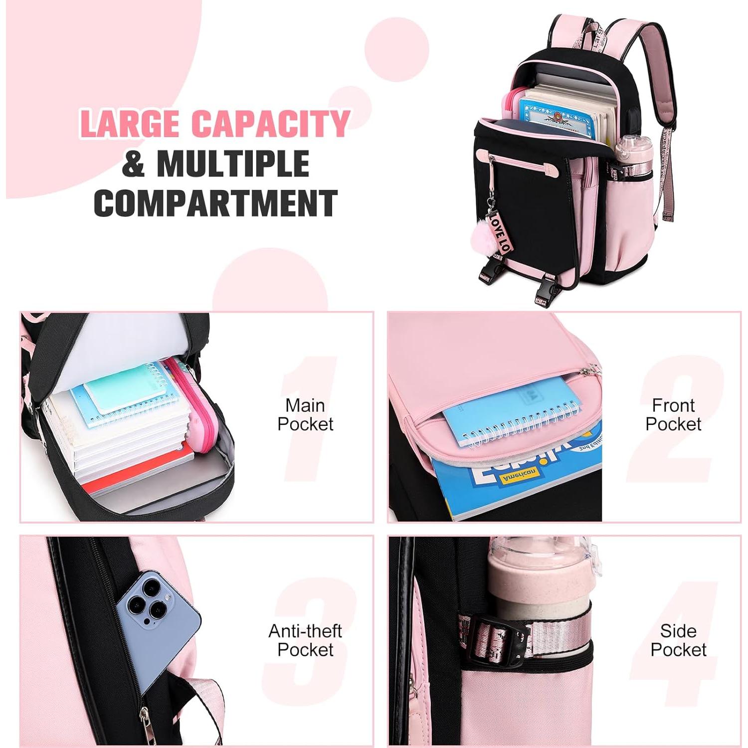 Mochila Escolar Bevalsa Rosa 21L con Estuche y Almuerzo