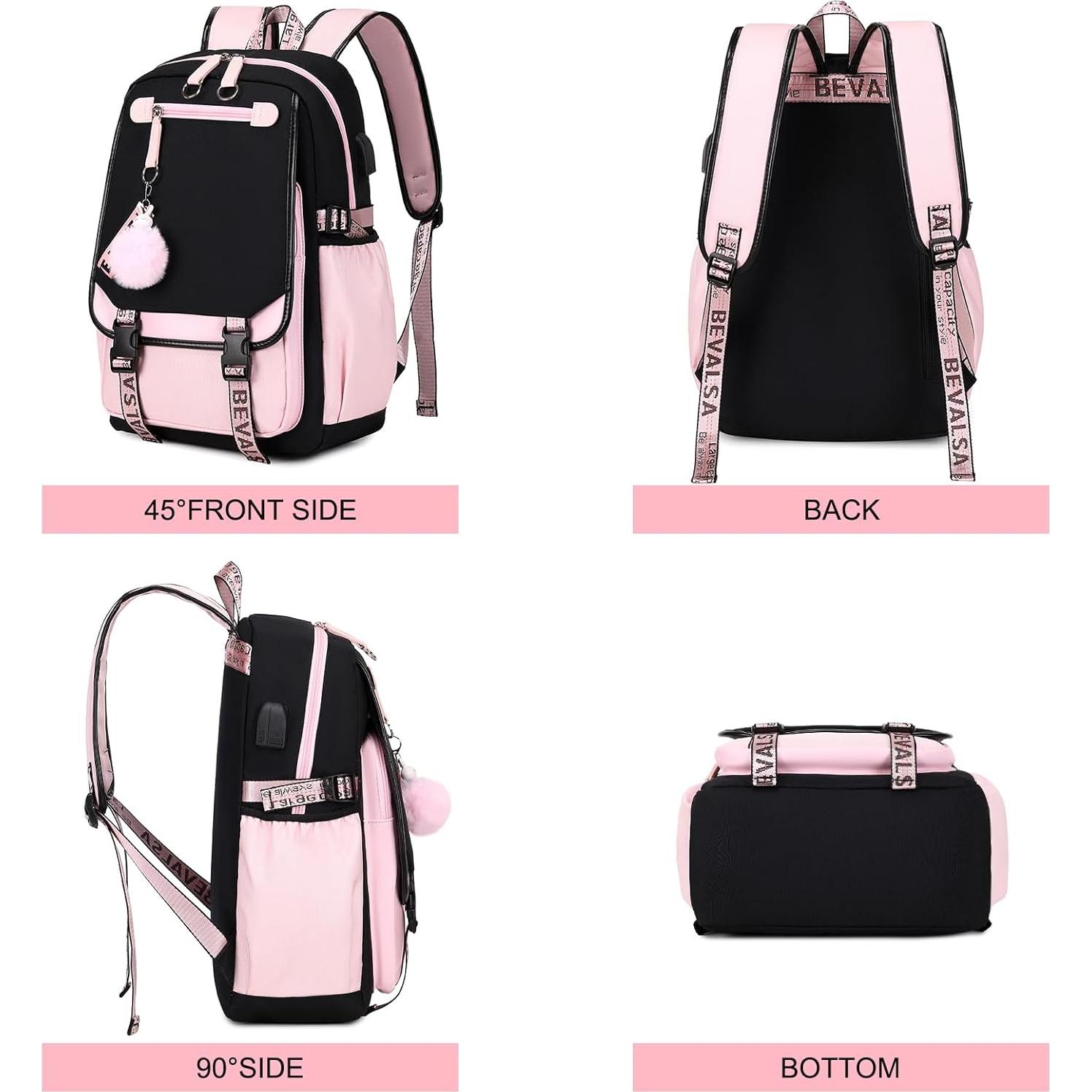 Mochila Escolar Bevalsa Rosa 21L con Estuche y Almuerzo