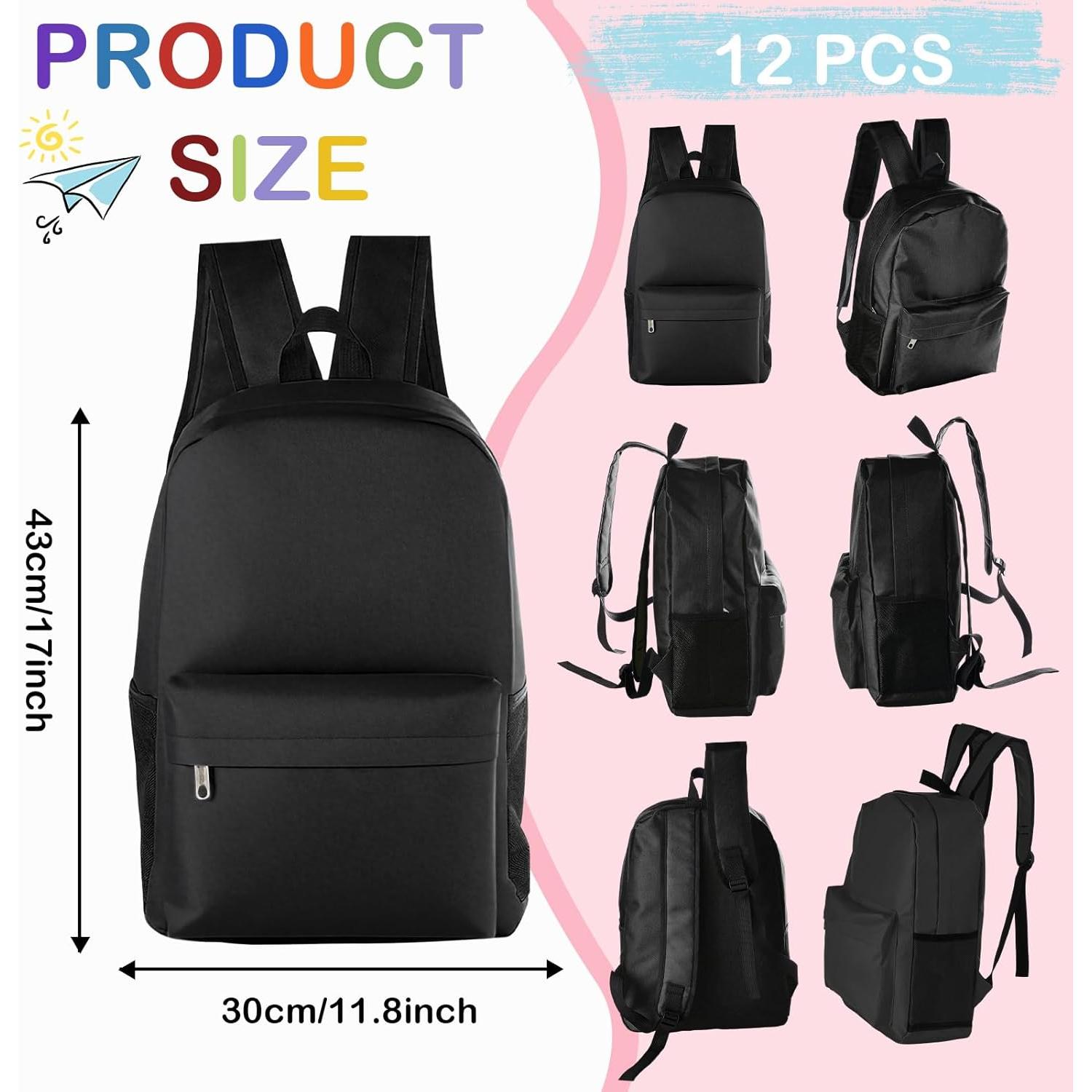 Paquete de 12 Mochilas Escolares Negras 17" Tevxj
