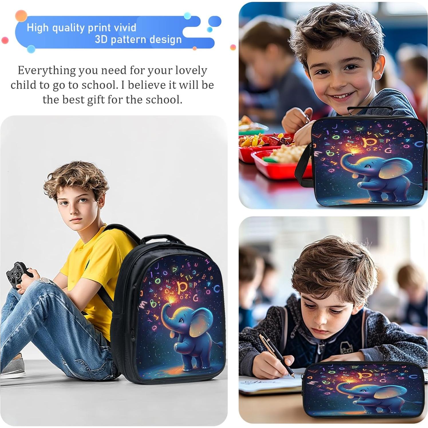 Mochila Escolar Infantil Elefante Baegopa 3 Piezas 40.6 cm