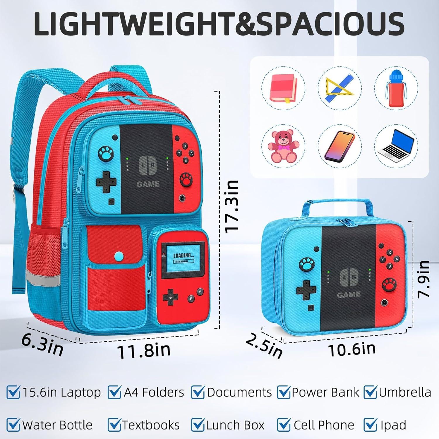 Mochila Escolar Gamer JIRAIKEI 43.2 cm con Estuche y Almuerzo