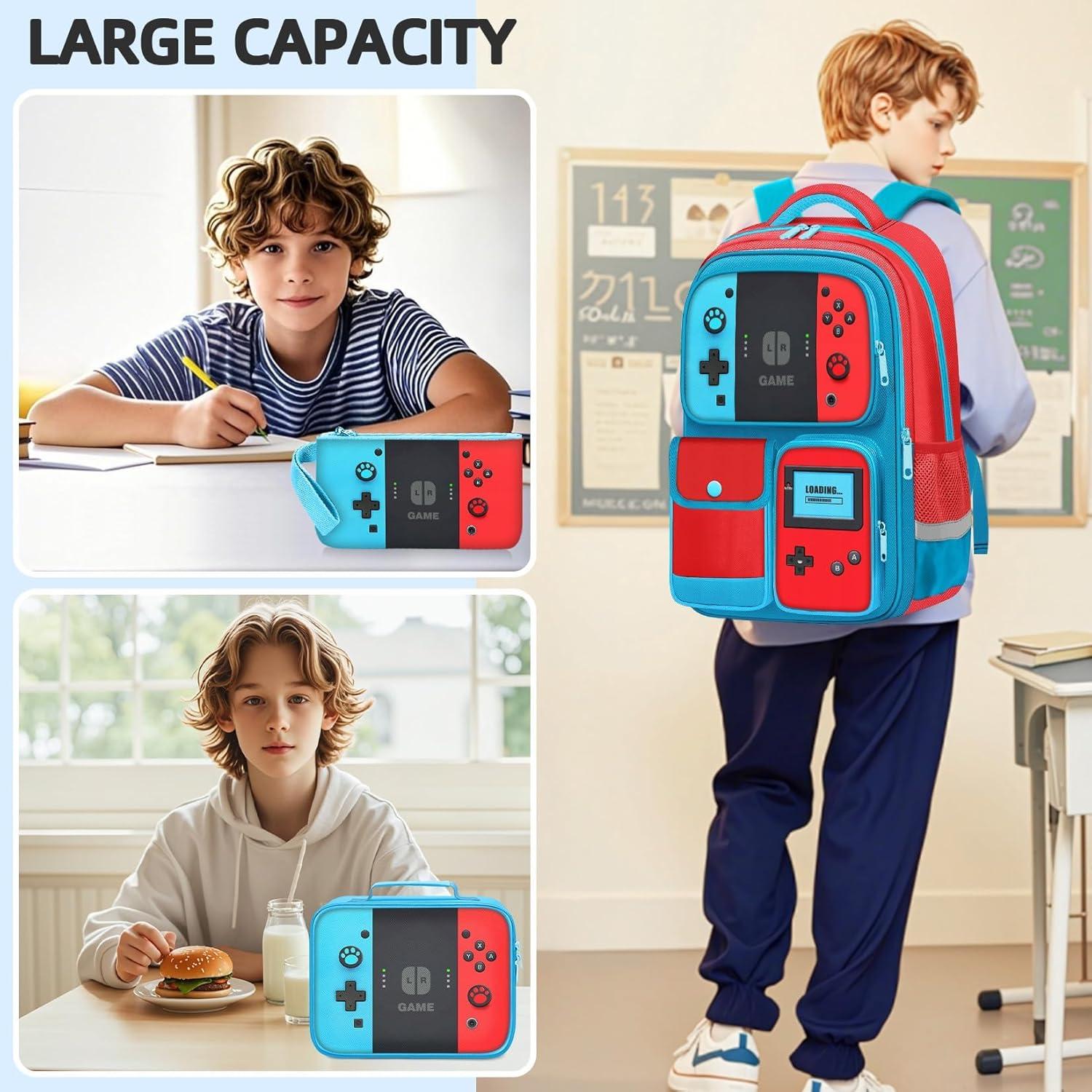 Mochila Escolar Gamer JIRAIKEI 43.2 cm con Estuche y Almuerzo