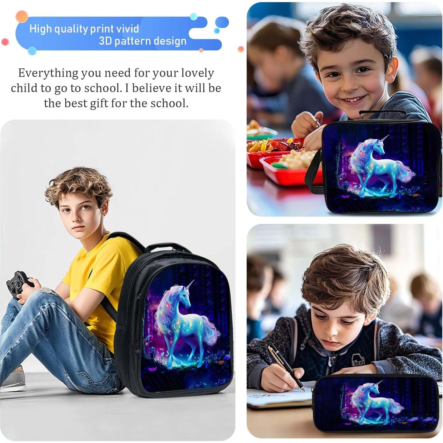 Mochila Escolar Unicornio Fuzawet 3 Piezas 40.6 cm