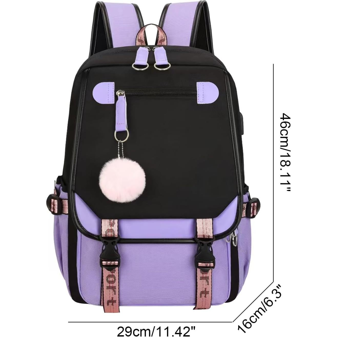 Mochila Escolar para Niñas JiaYou 21L Púrpura con USB