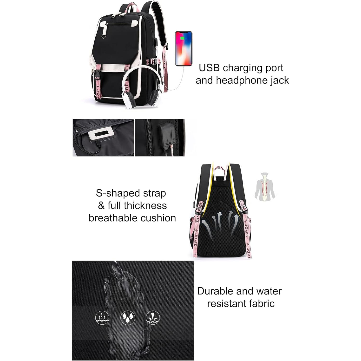 Mochila Escolar para Niñas JiaYou 21L Púrpura con USB