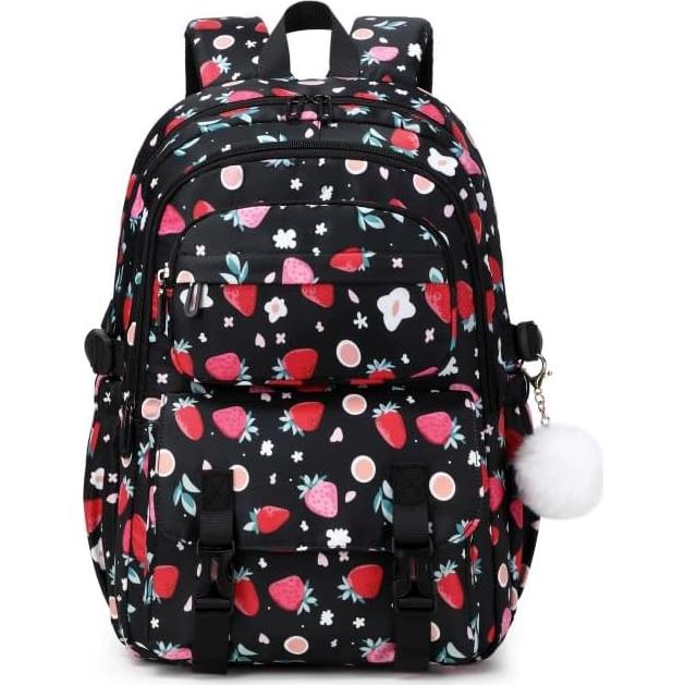 Mochila Escolar Niñas Fresa con Caja Almuerzo y Estuche