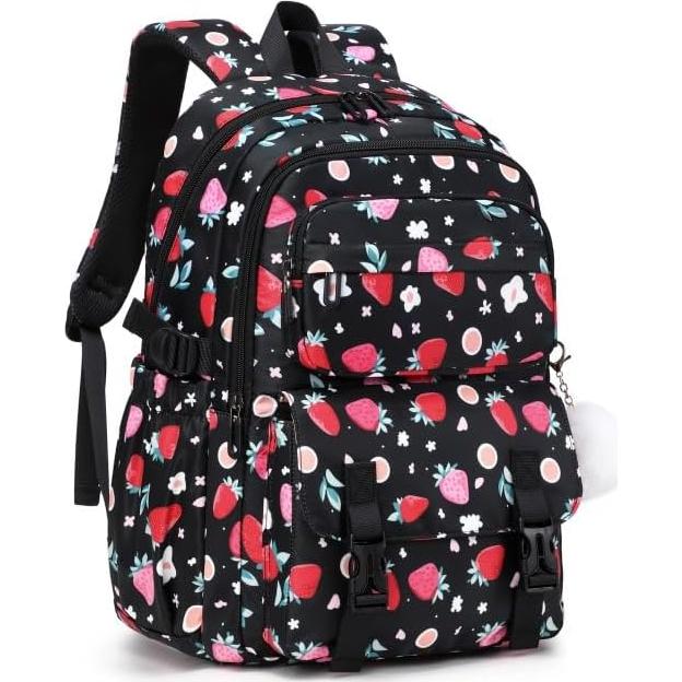 Mochila Escolar Niñas Fresa con Caja Almuerzo y Estuche