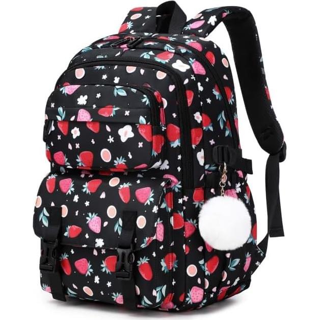 Mochila Escolar Niñas Fresa con Caja Almuerzo y Estuche