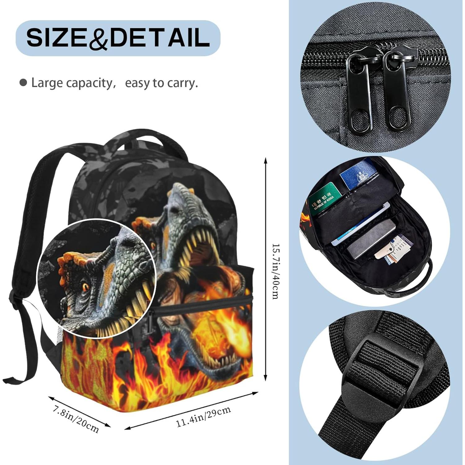 Mochila Escolar de Dinosaurio BolAurp 29x20x40cm Impermeable