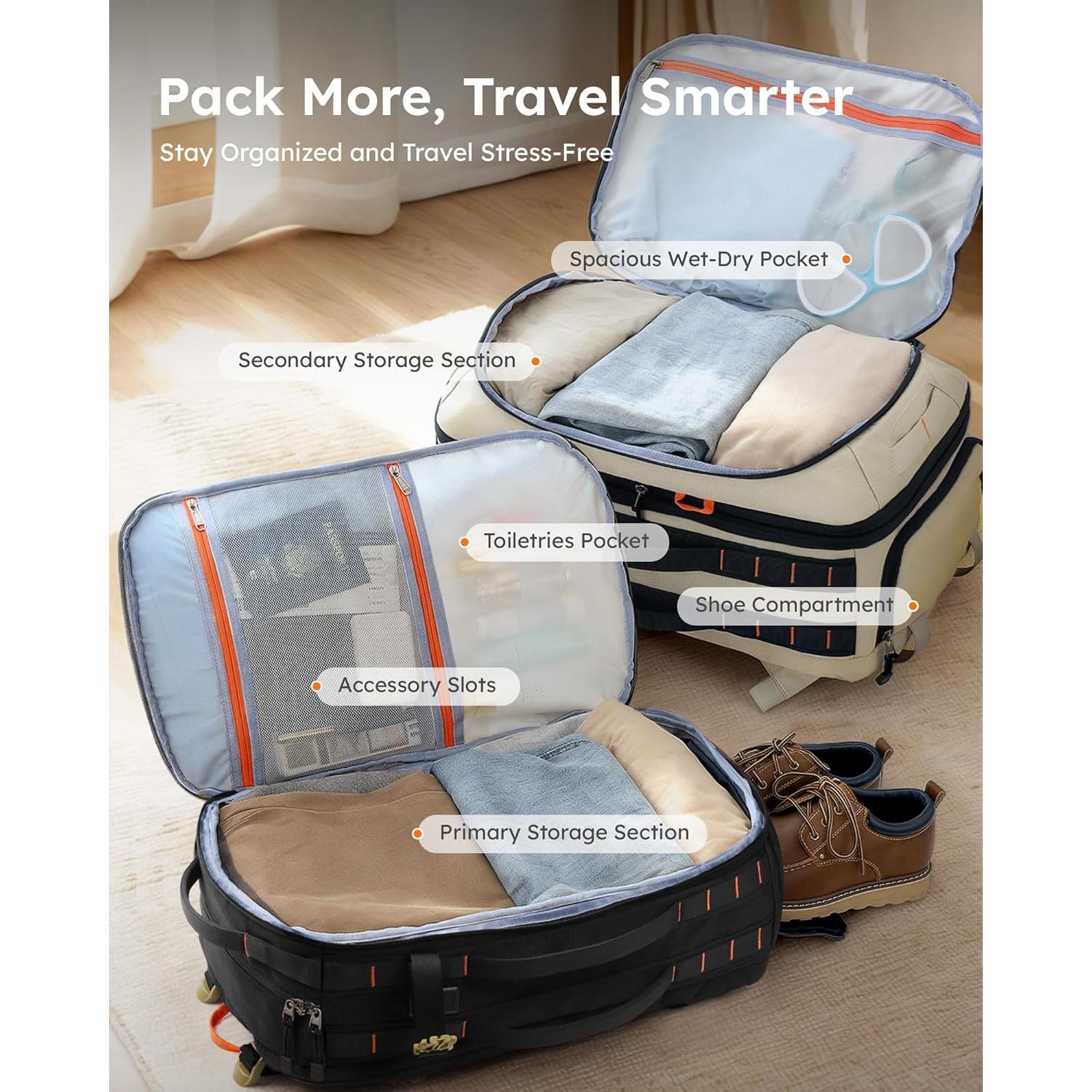 Mochila de Viaje Tolaccea 50L Expandible con Carga USB