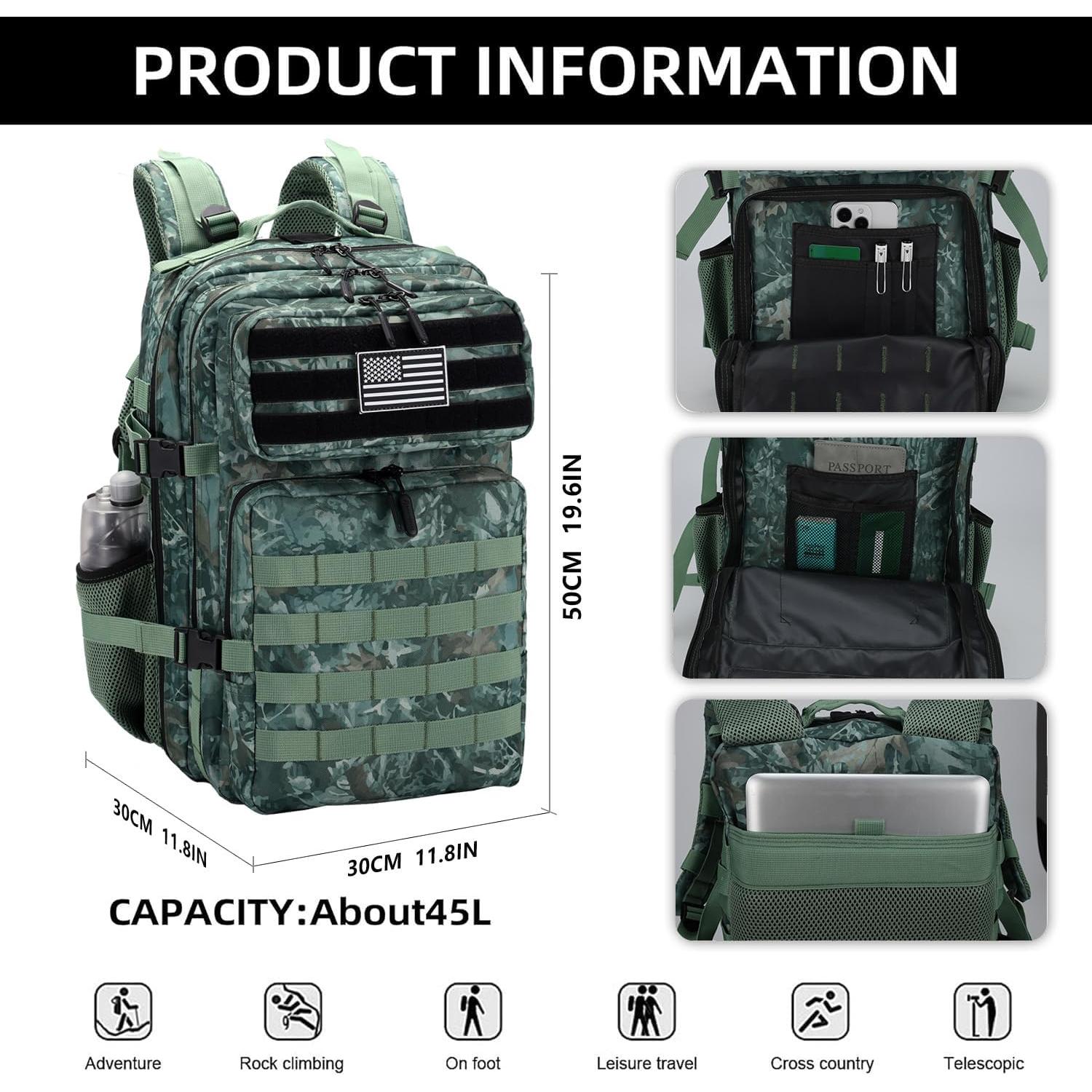 Mochila Táctica Militar BAIXINGBAGS 45L Camuflaje de Selva