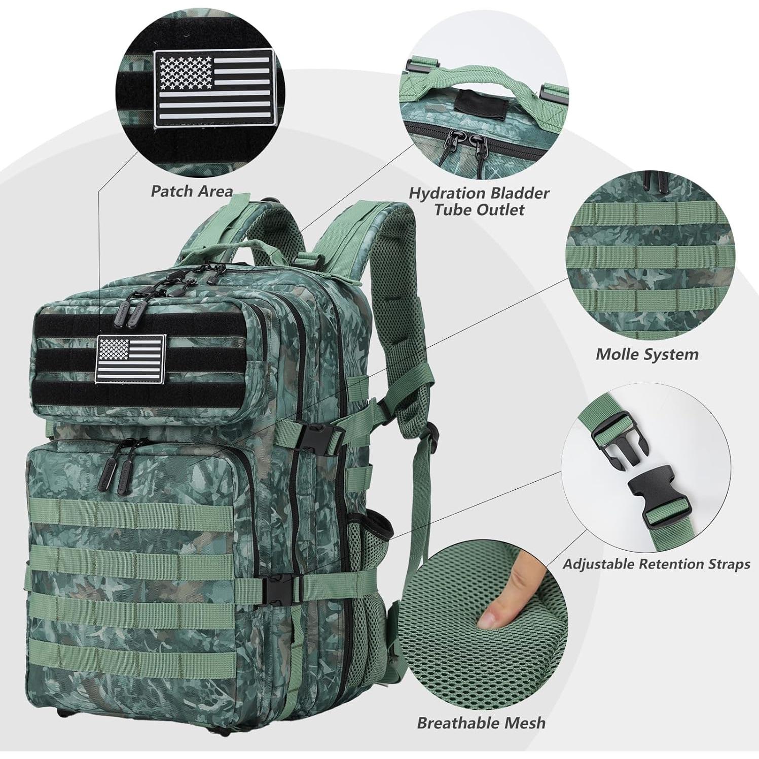 Mochila Táctica Militar BAIXINGBAGS 45L Camuflaje de Selva