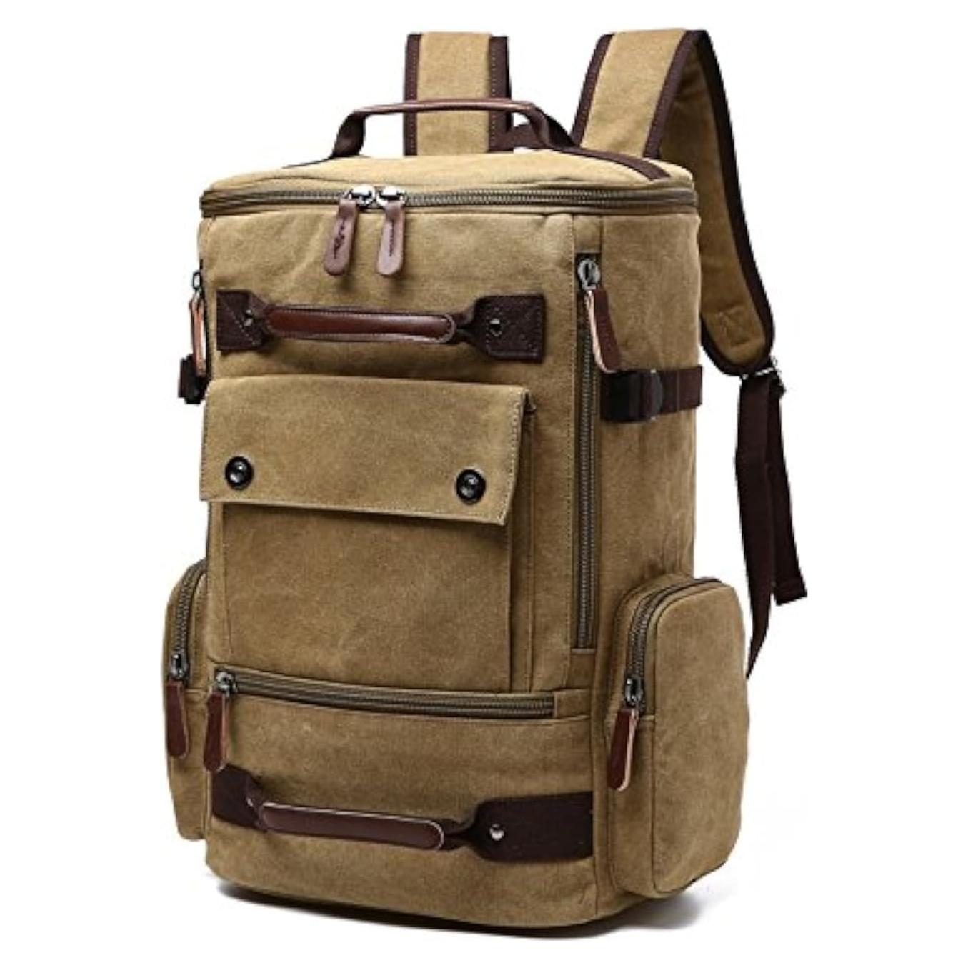 Mochila de Lona Vintage Jahomieo 23L para Portátil 17" Caqui