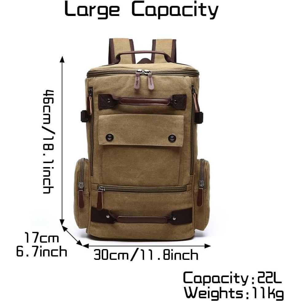 Mochila de Lona Vintage Jahomieo 23L para Portátil 17" Caqui