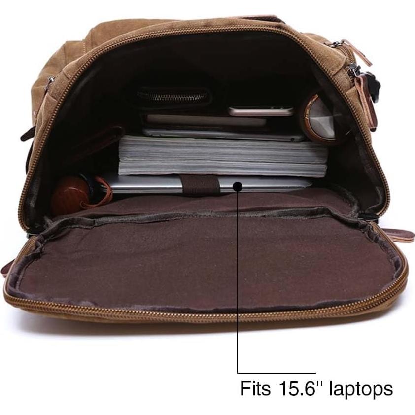 Mochila de Lona Vintage Jahomieo 23L para Portátil 17" Caqui