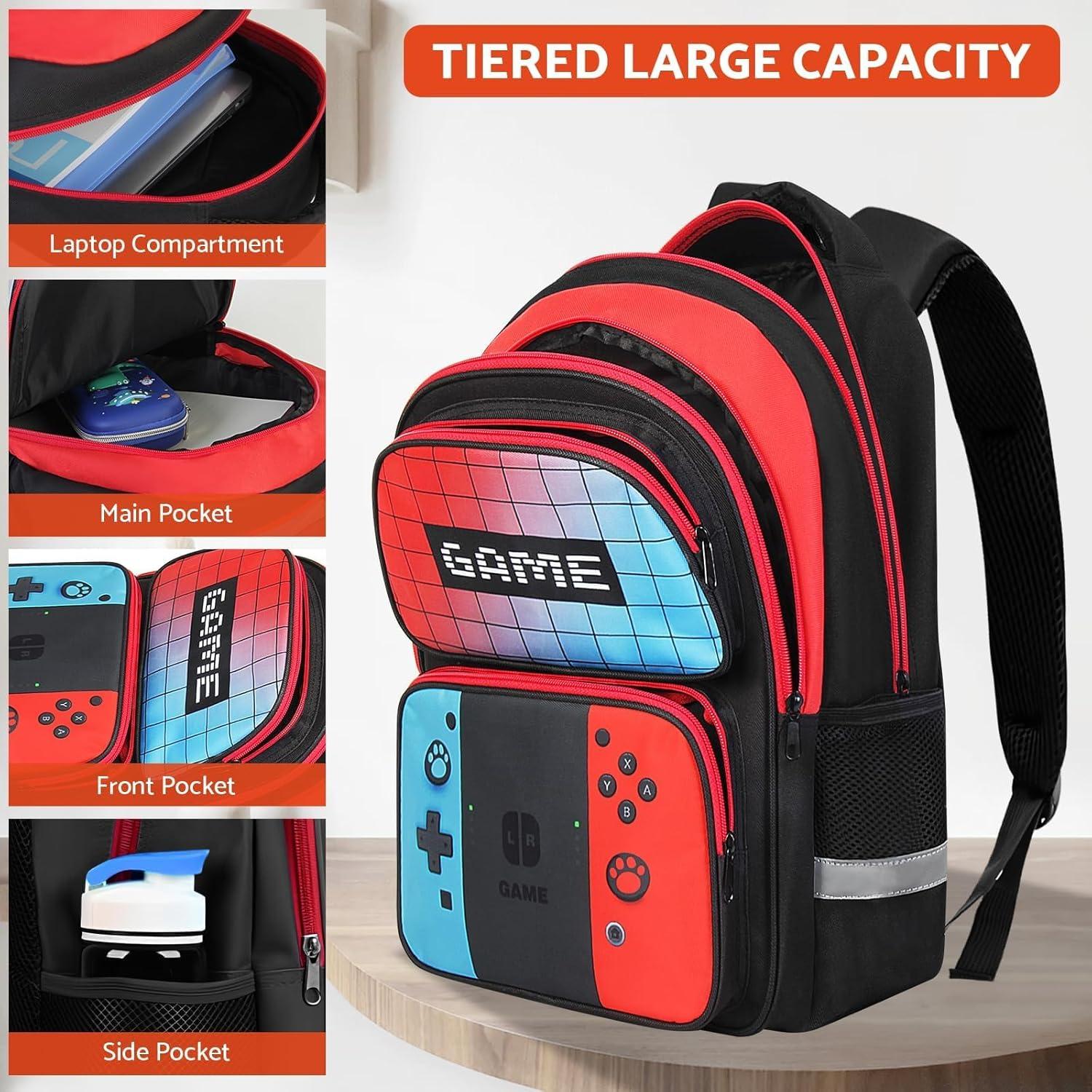 Mochila Escolar Gamer HFHTDC 3 en 1 con Lonchera y Estuche