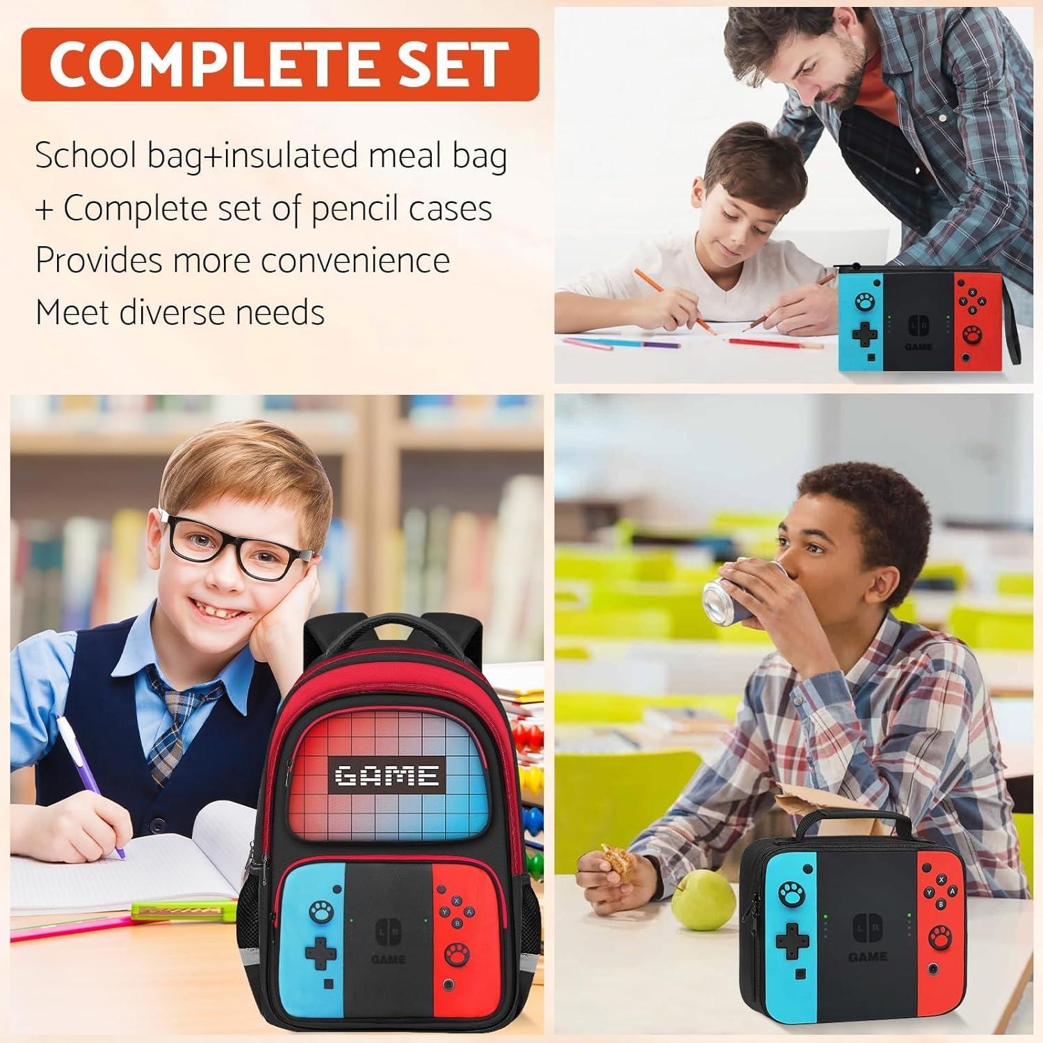 Mochila Escolar Gamer HFHTDC 3 en 1 con Lonchera y Estuche