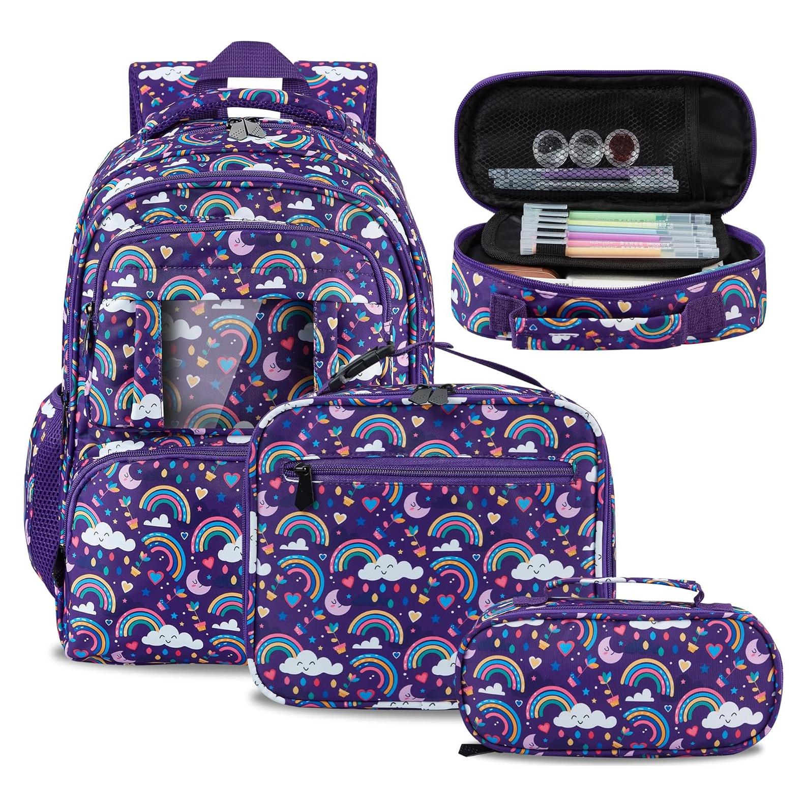 Mochila Escolar 3Pcs FYHMDC Niñas Color Púrpura Impermeable