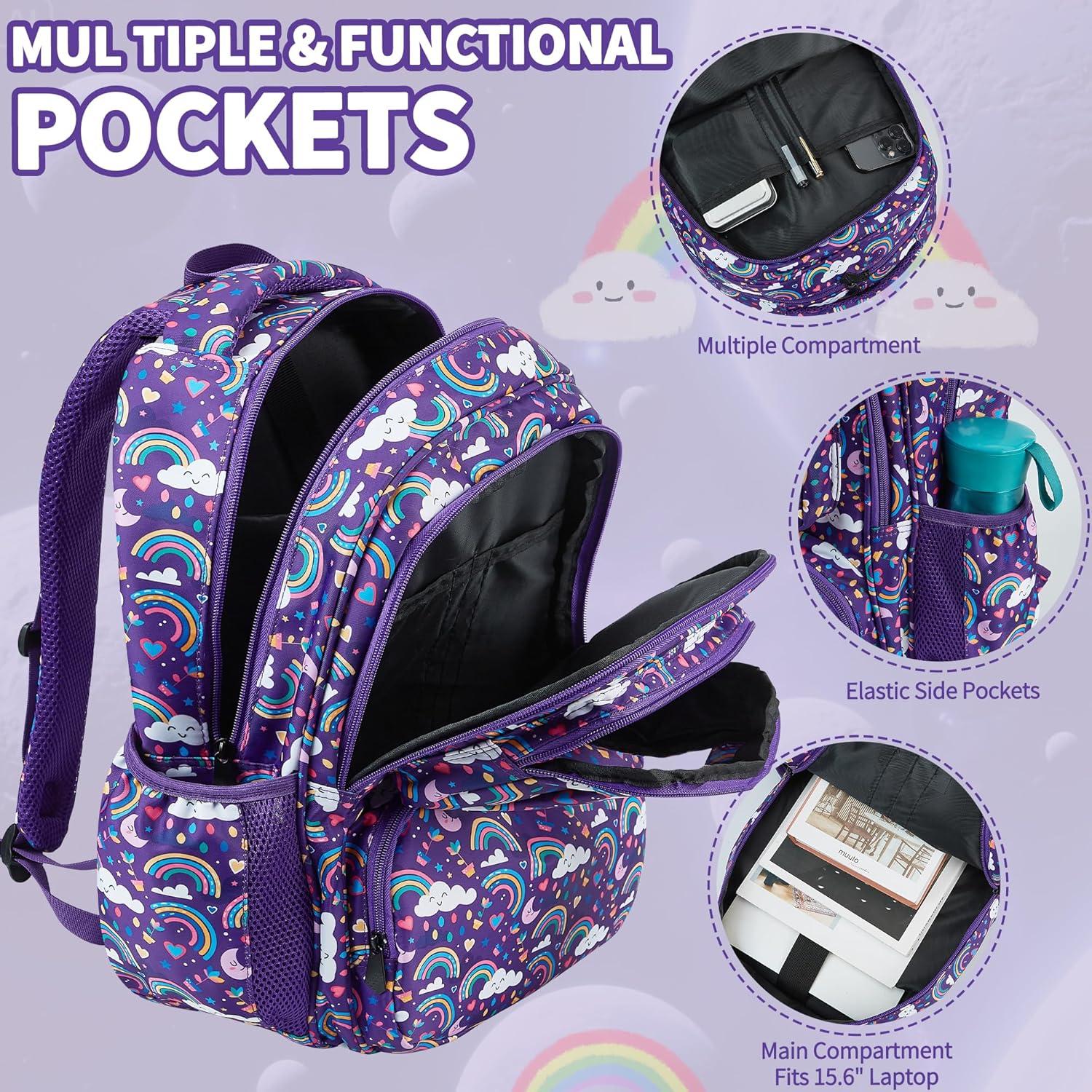 Mochila Escolar 3Pcs FYHMDC Niñas Color Púrpura Impermeable