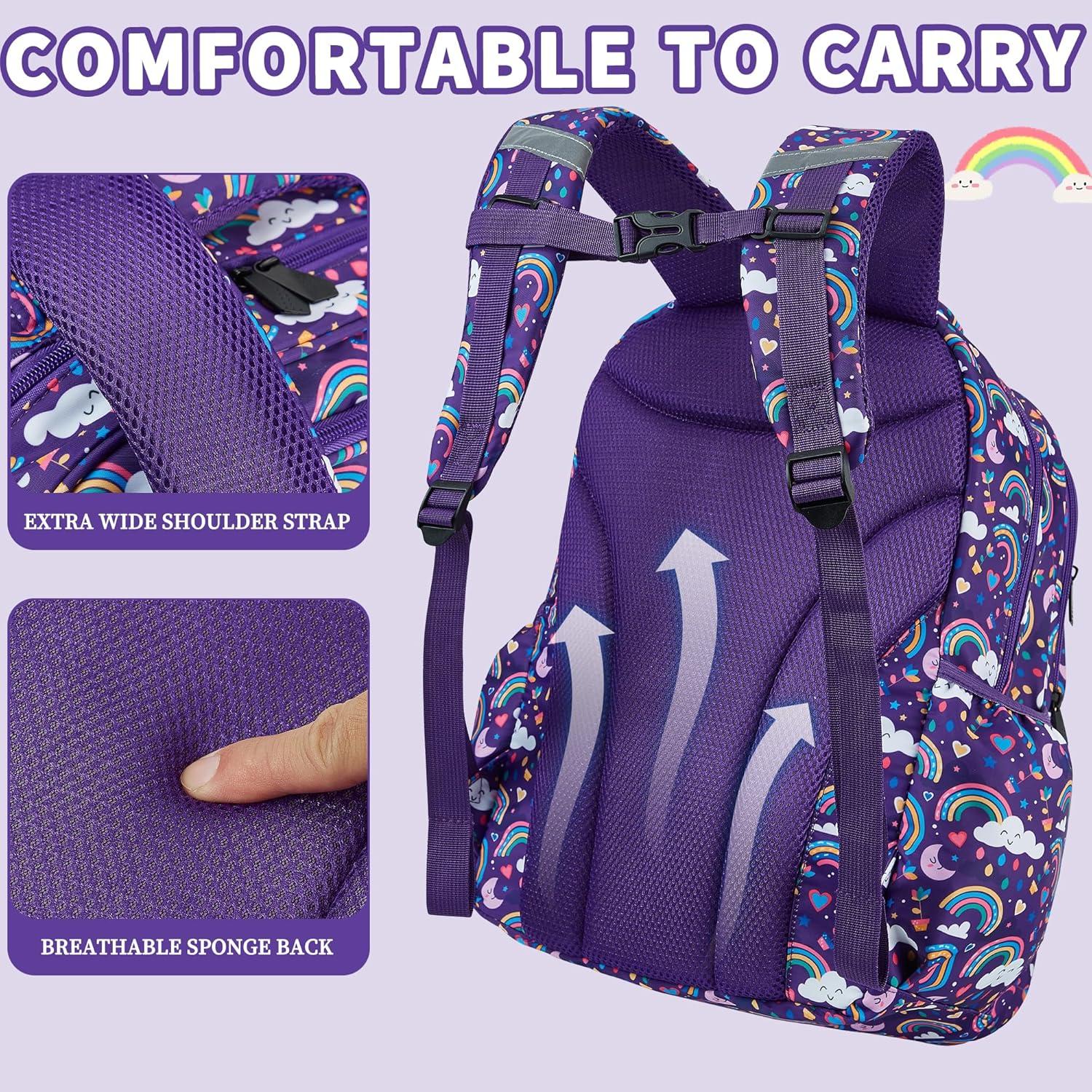 Mochila Escolar 3Pcs FYHMDC Niñas Color Púrpura Impermeable