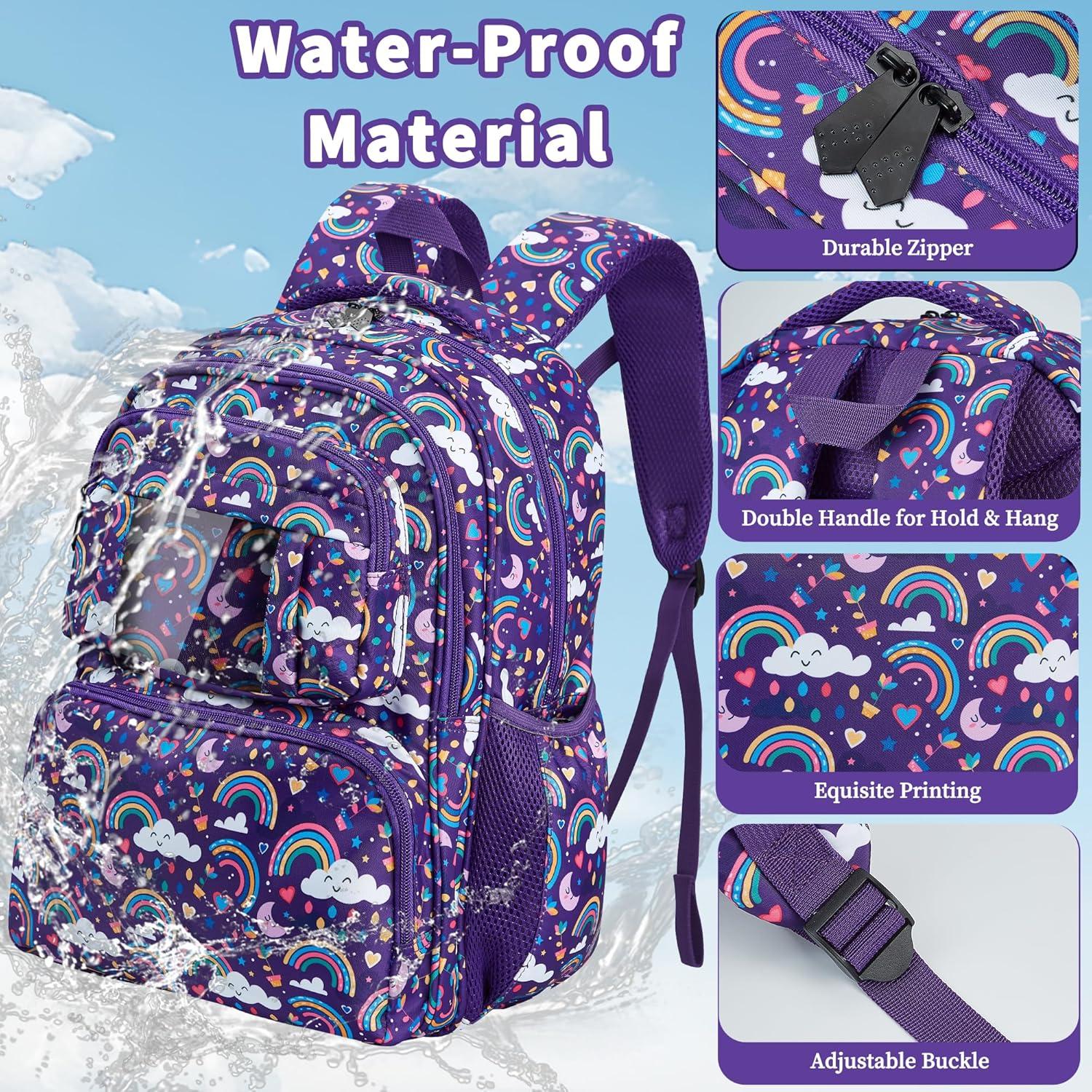 Mochila Escolar 3Pcs FYHMDC Niñas Color Púrpura Impermeable