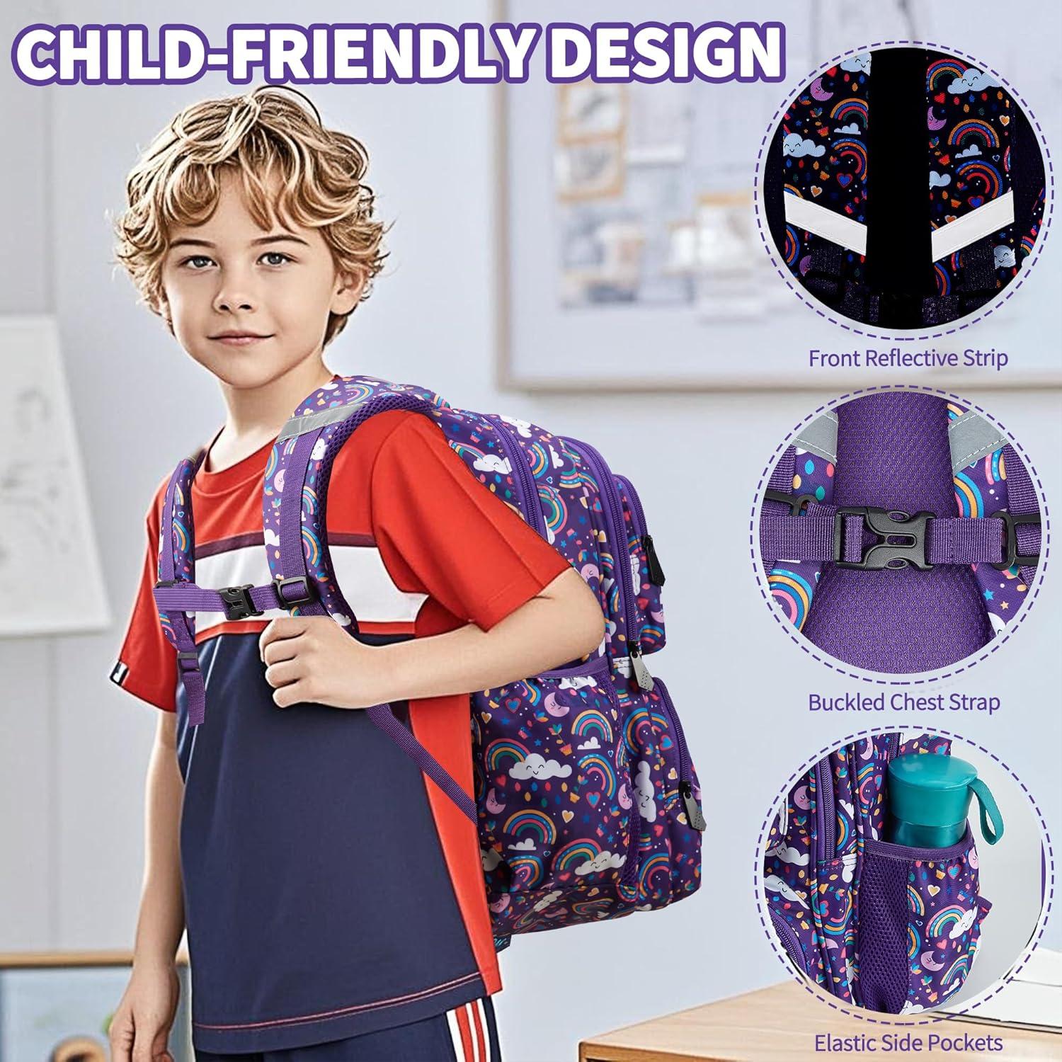 Mochila Escolar 3Pcs FYHMDC Niñas Color Púrpura Impermeable