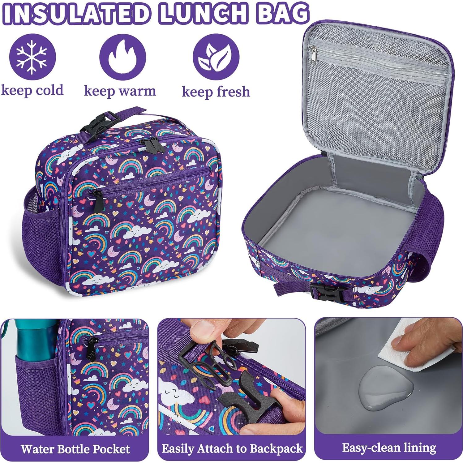 Mochila Escolar 3Pcs FYHMDC Niñas Color Púrpura Impermeable