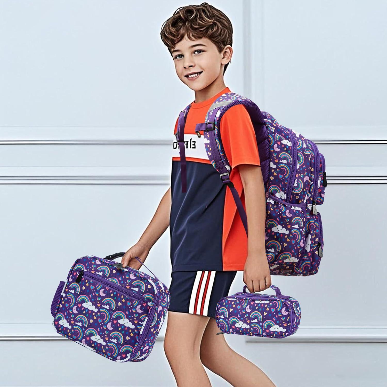 Mochila Escolar 3Pcs FYHMDC Niñas Color Púrpura Impermeable