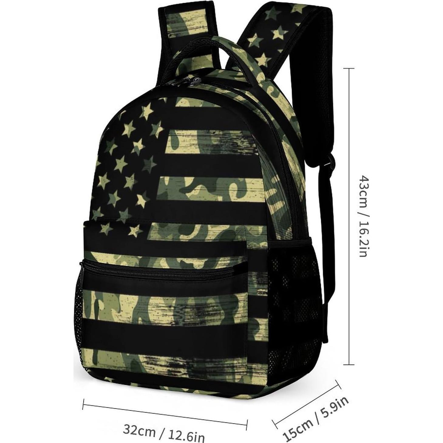 Mochila Escolar Camuflada Bandera Americana Niños 40.6cm