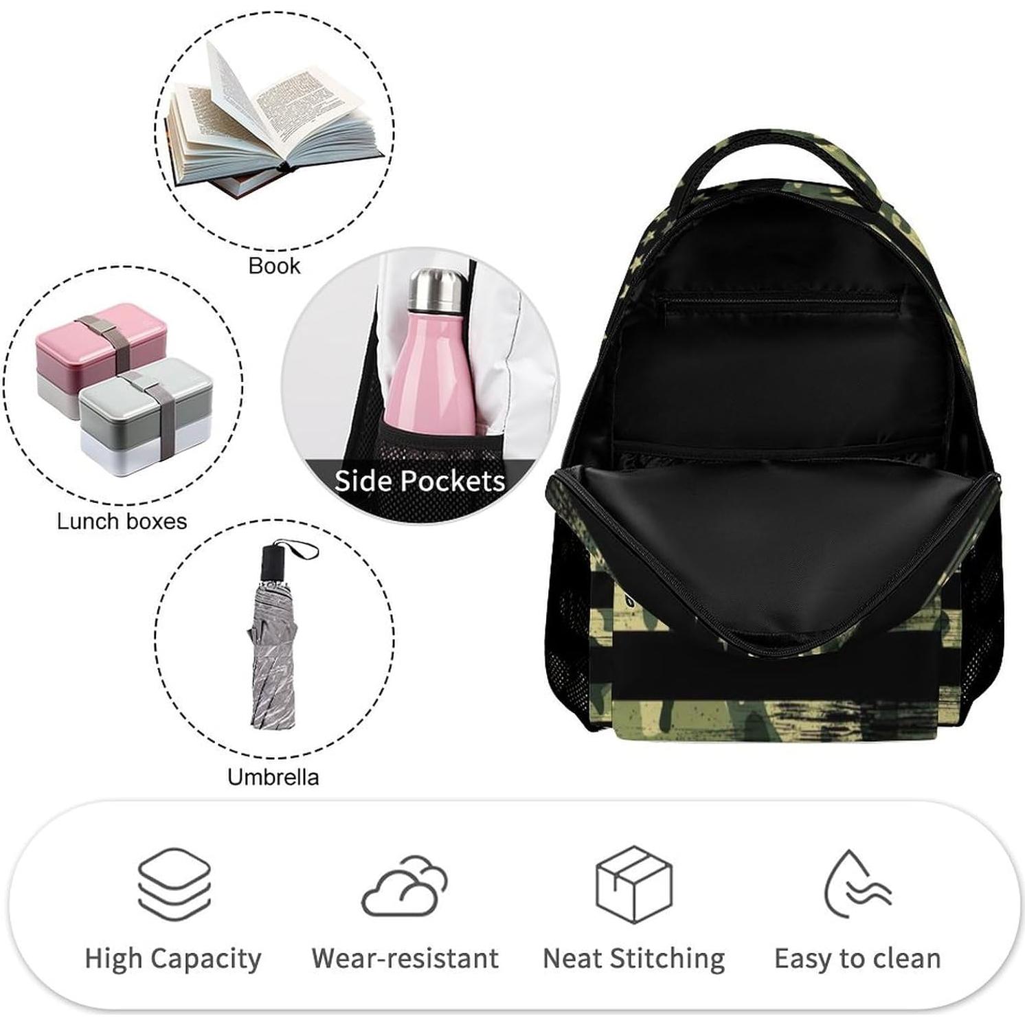 Mochila Escolar Camuflada Bandera Americana Niños 40.6cm