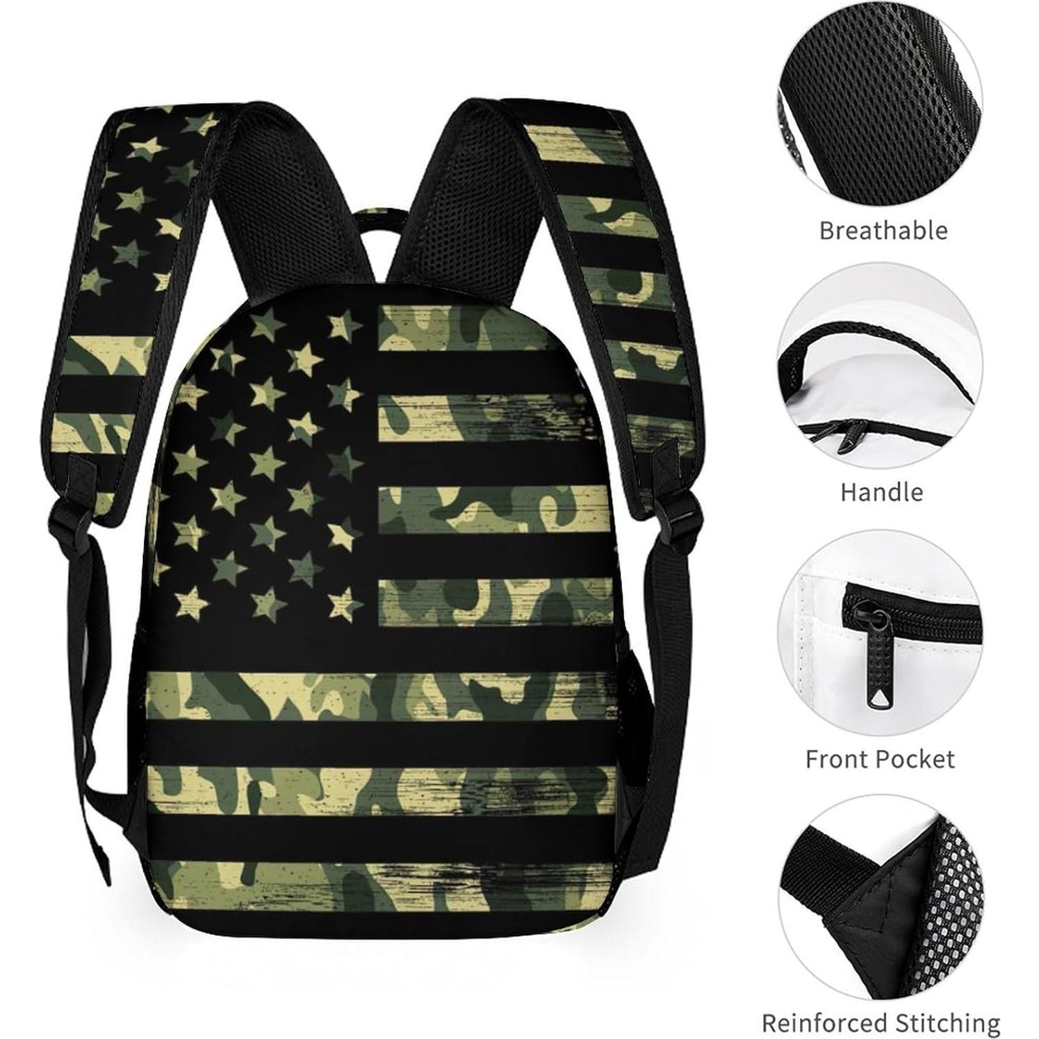 Mochila Escolar Camuflada Bandera Americana Niños 40.6cm