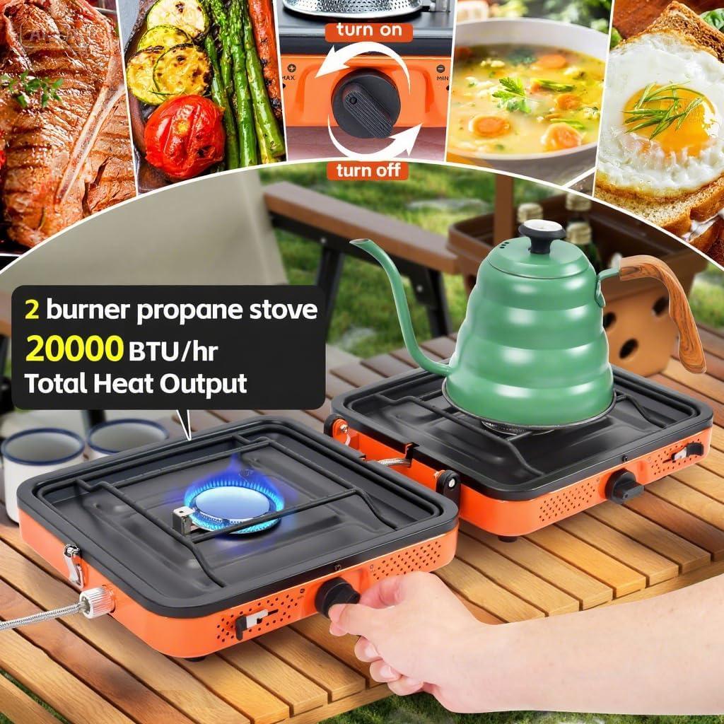 Estufa de Camping GGC 2 Quemadores Plegable 20,000 BTU Propano