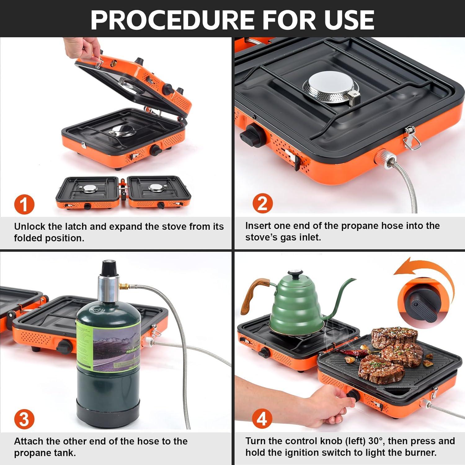 Estufa de Camping GGC 2 Quemadores Plegable 20,000 BTU Propano