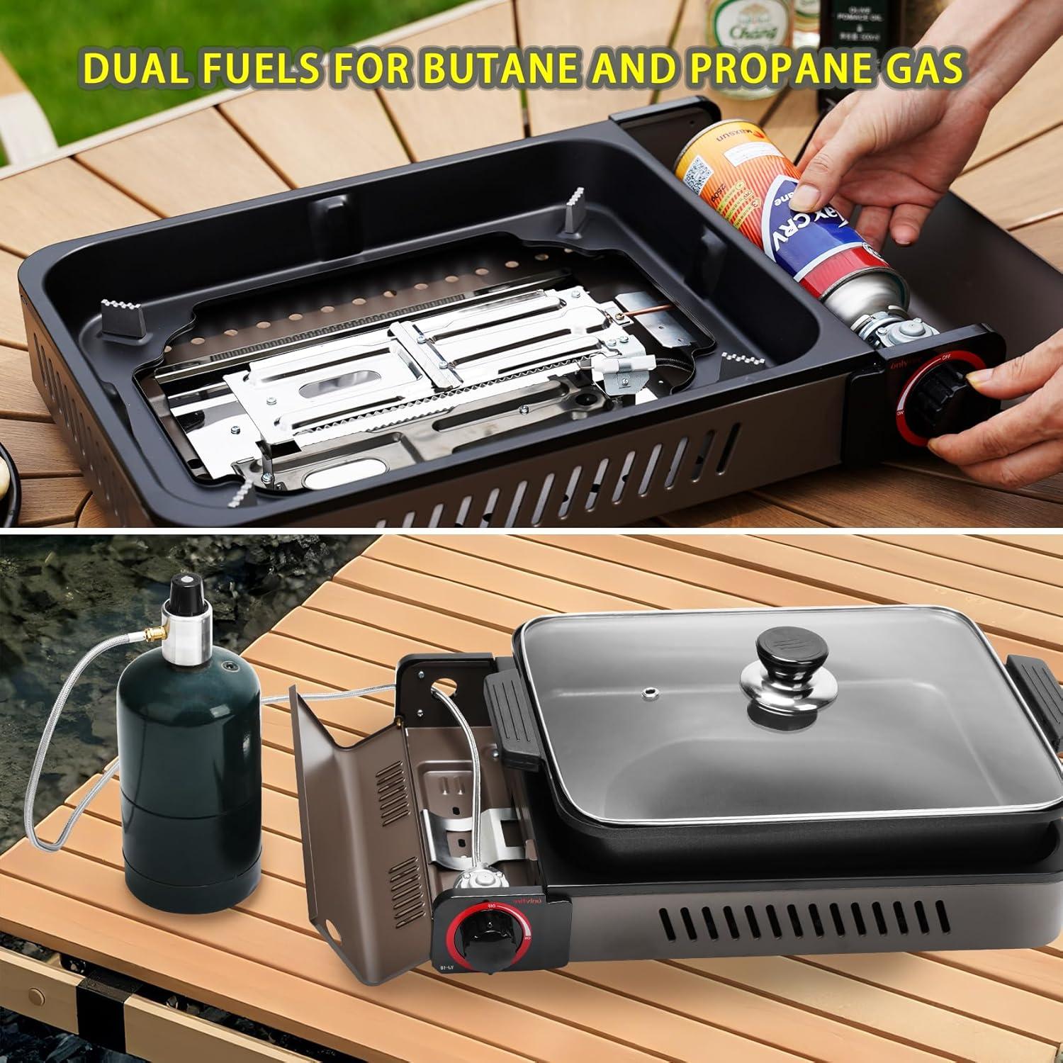 Estufa de Butano Portátil ONLYFIRE GS349 con Sartén Grill