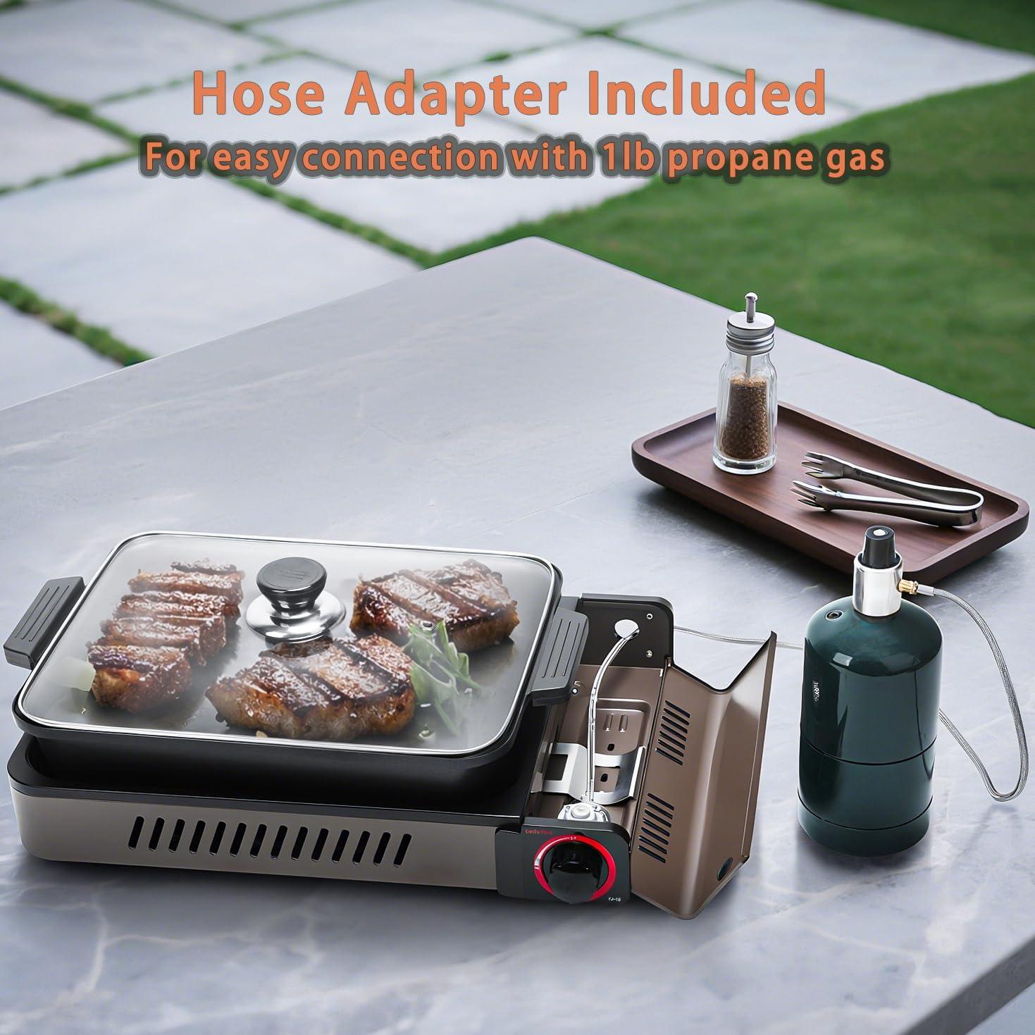 Estufa de Butano Portátil ONLYFIRE GS349 con Sartén Grill