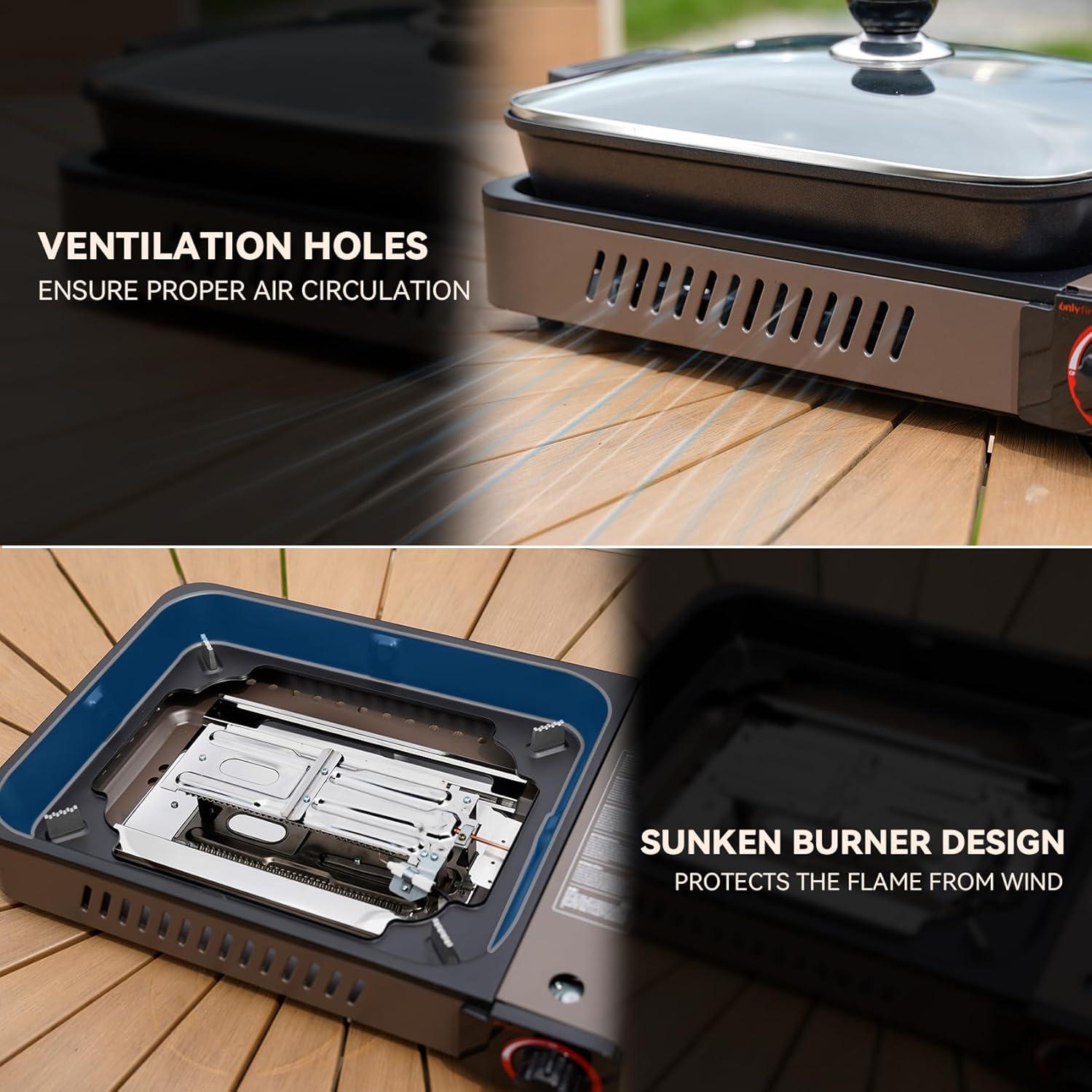 Estufa de Butano Portátil ONLYFIRE GS349 con Sartén Grill