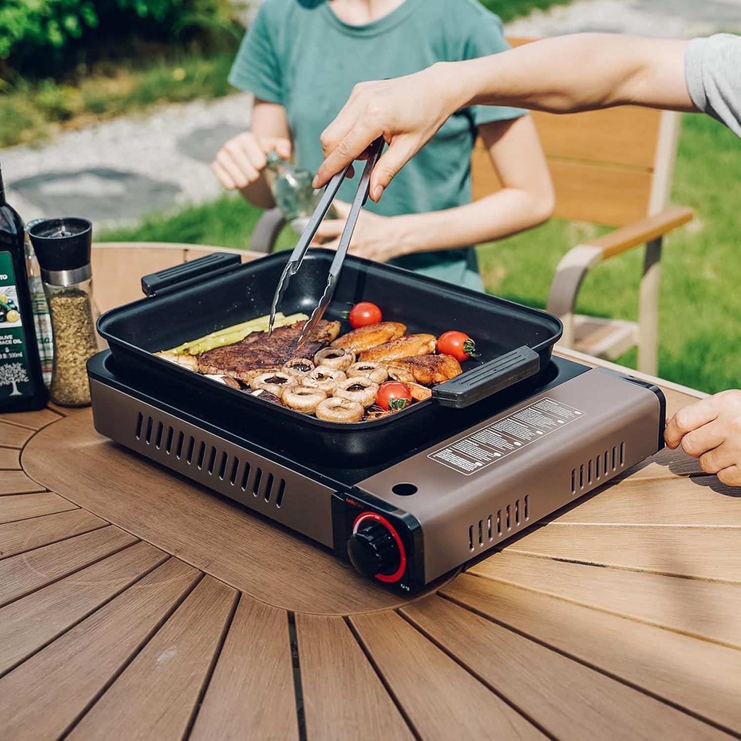 Estufa de Butano Portátil ONLYFIRE GS349 con Sartén Grill