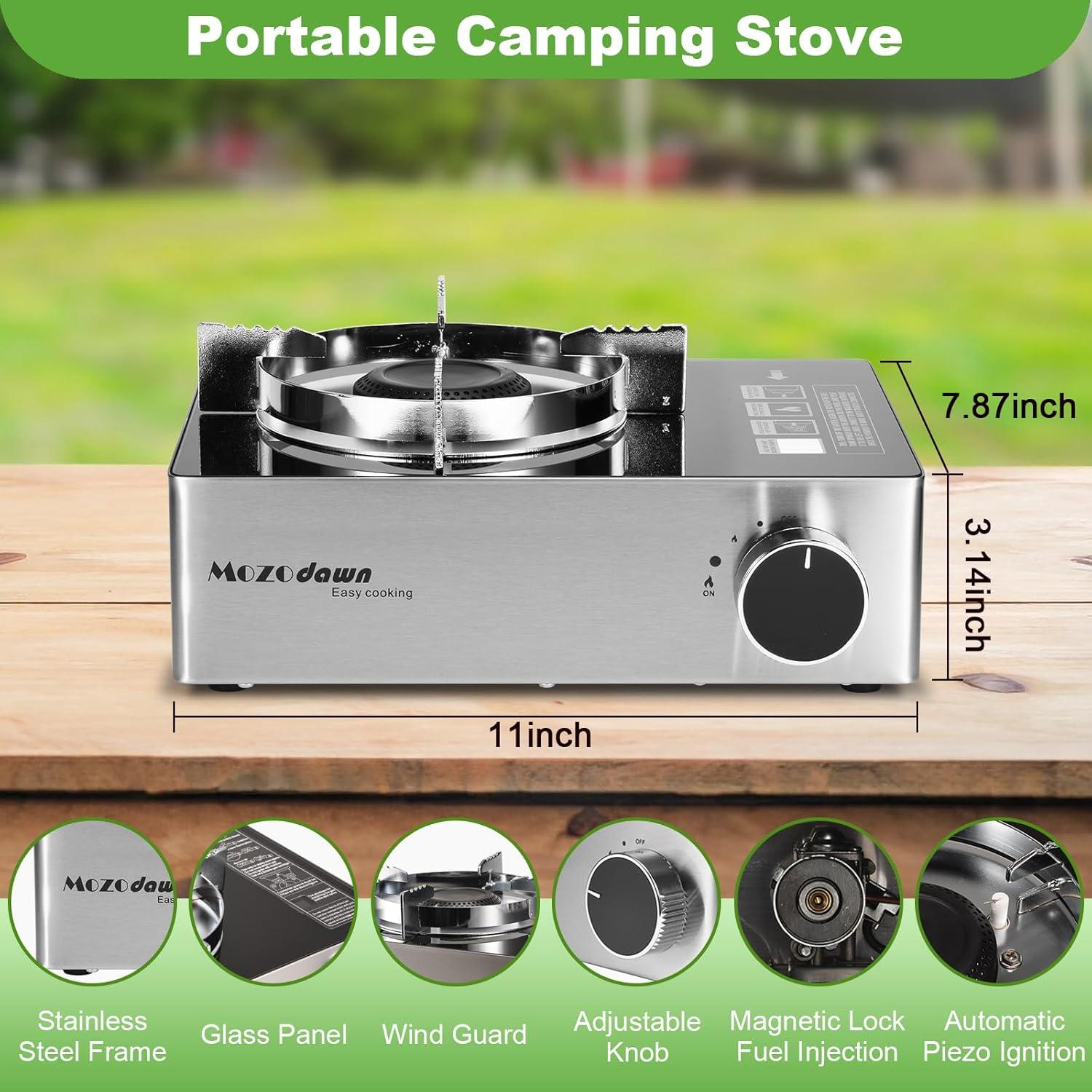 Estufa de Camping Mozodawn Doble Combustible 12000 BTU Portátil