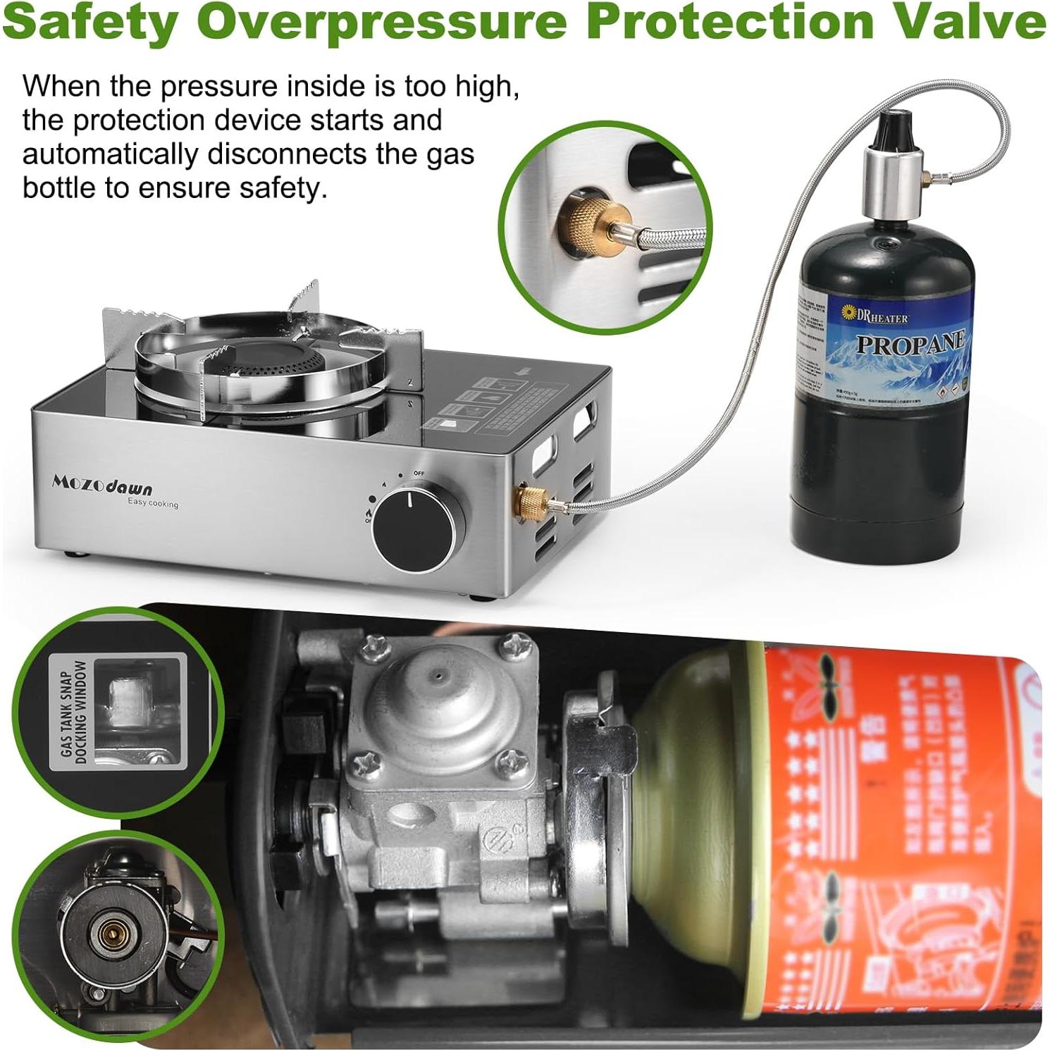 Estufa de Camping Mozodawn Doble Combustible 12000 BTU Portátil