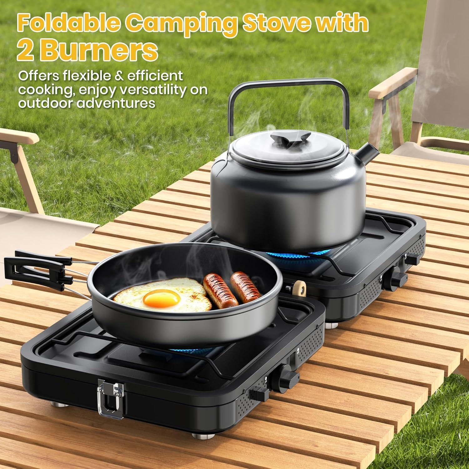 Estufa de Camping Qvamodo a Gas Propano 2 Quemadores Plegable