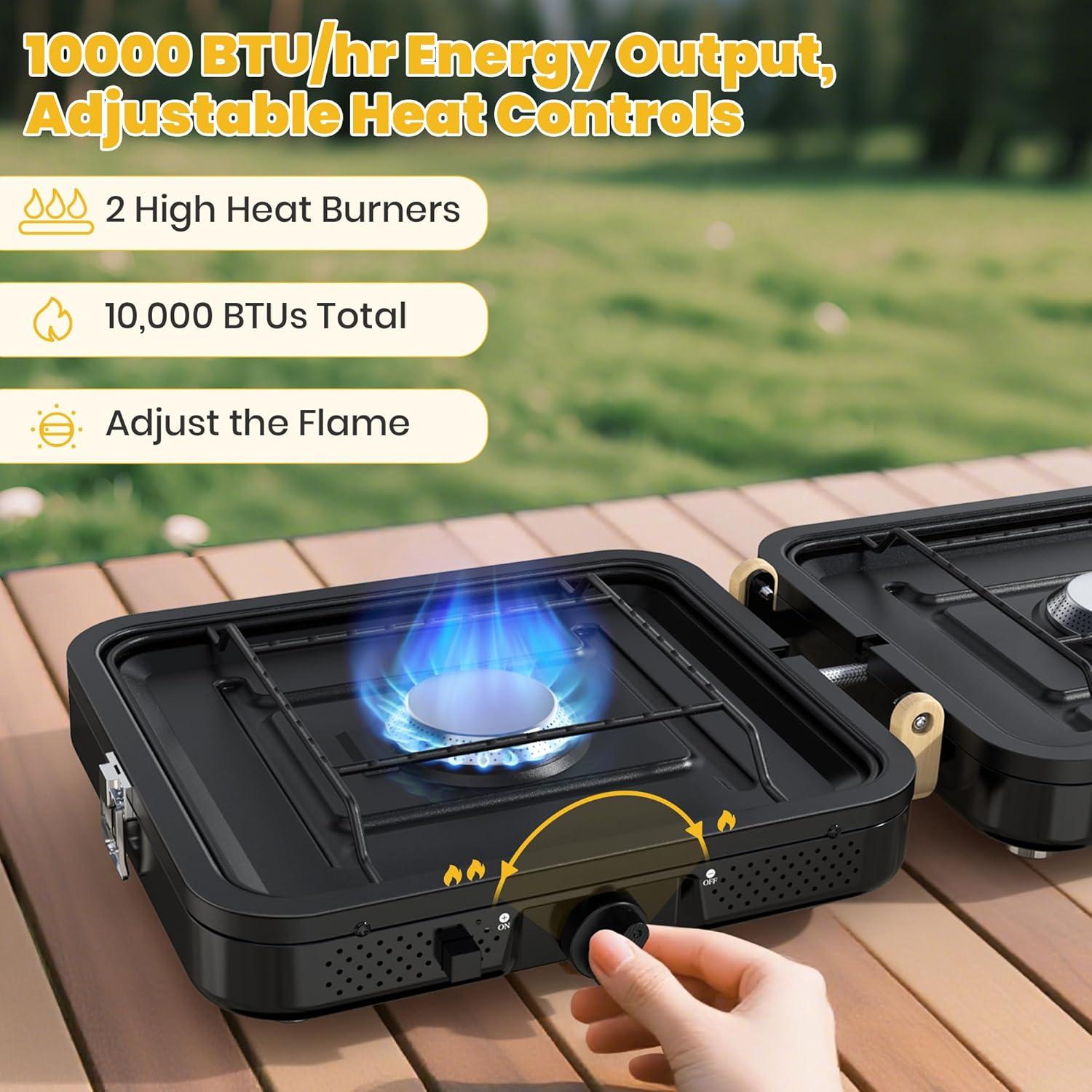 Estufa de Camping Qvamodo a Gas Propano 2 Quemadores Plegable